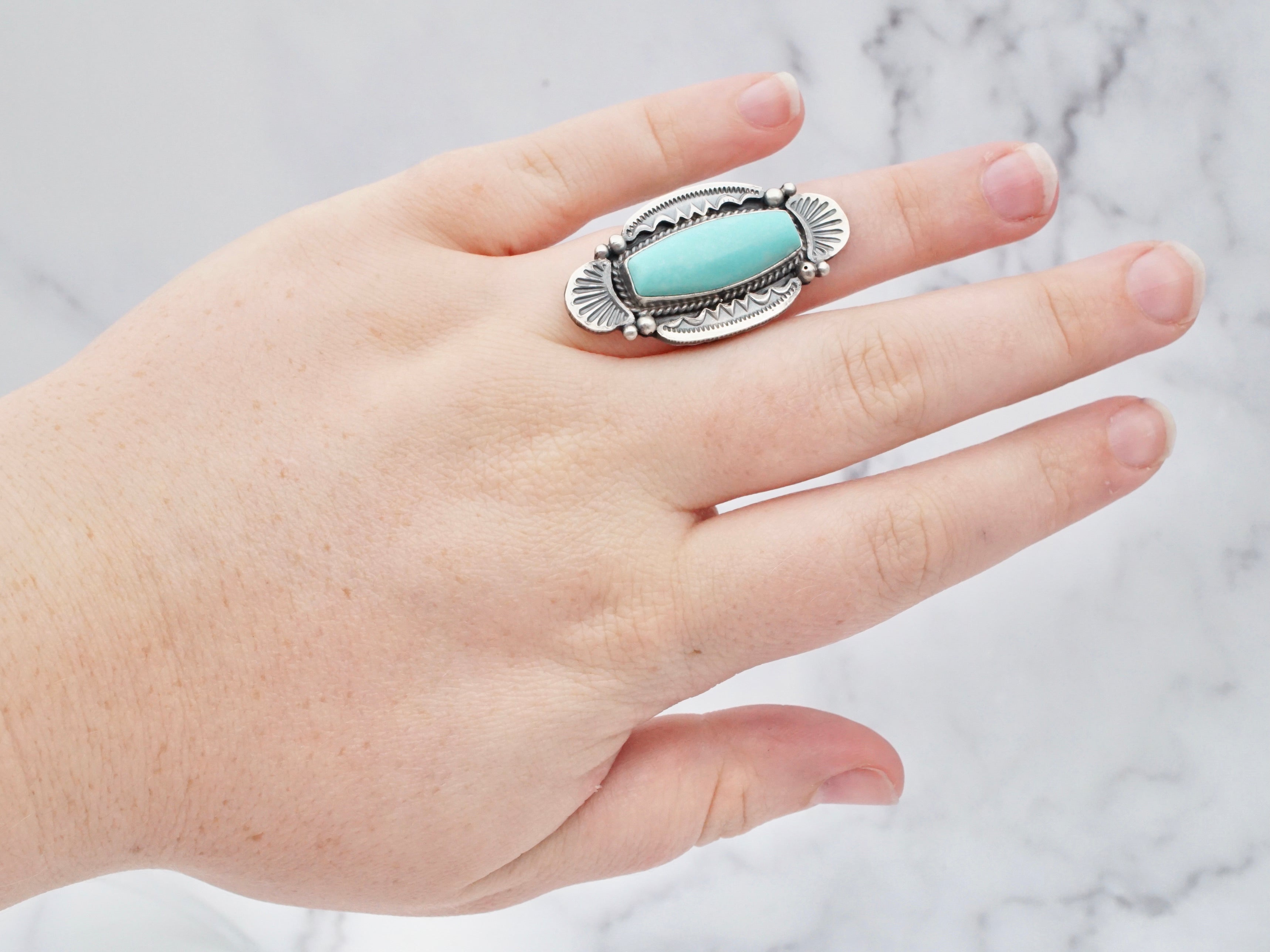 Vintage M&R Calladitto Navajo sterling and turquoise ring, size 7.5