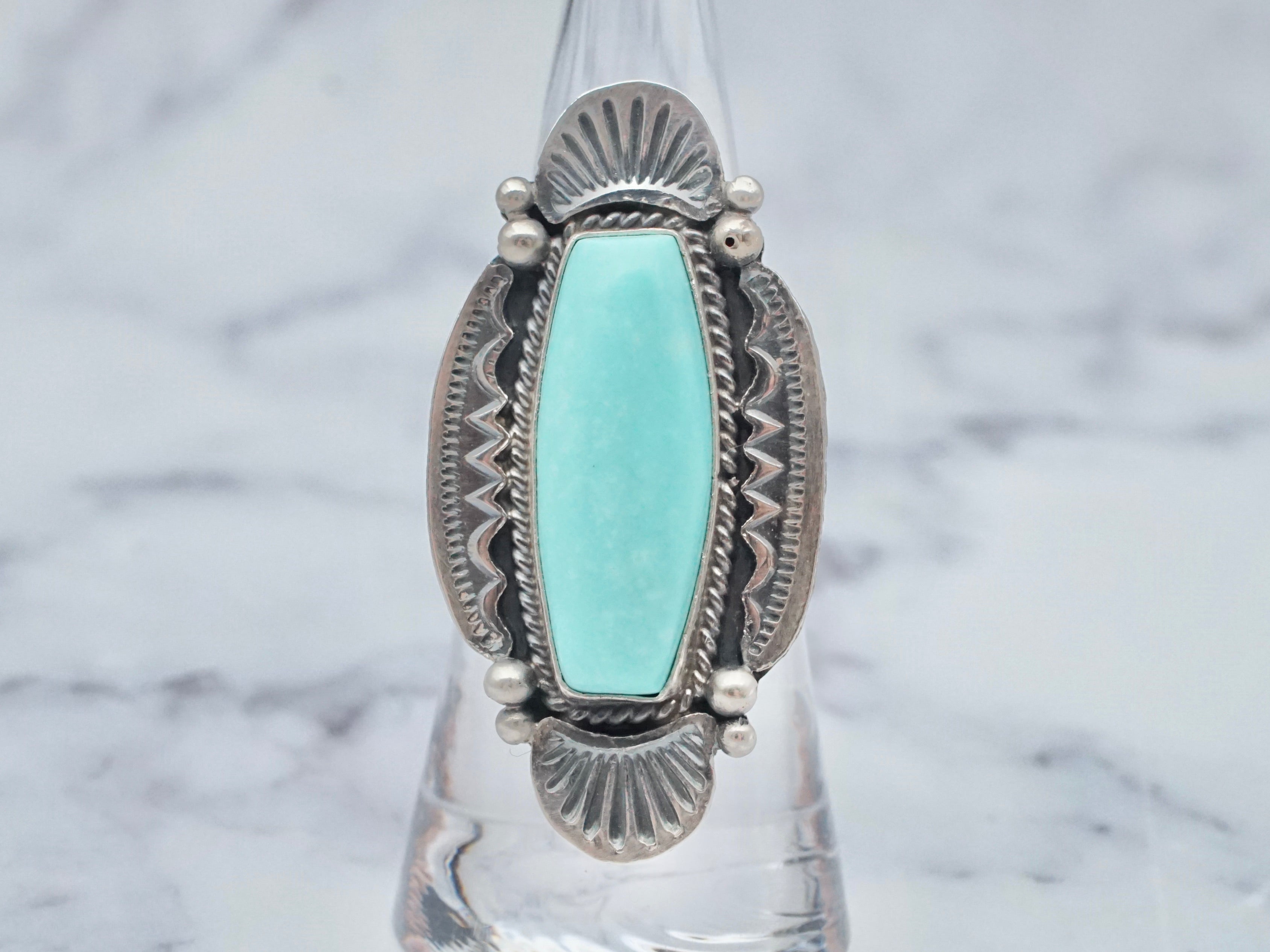 Vintage M&R Calladitto Navajo sterling and turquoise ring, size 7.5
