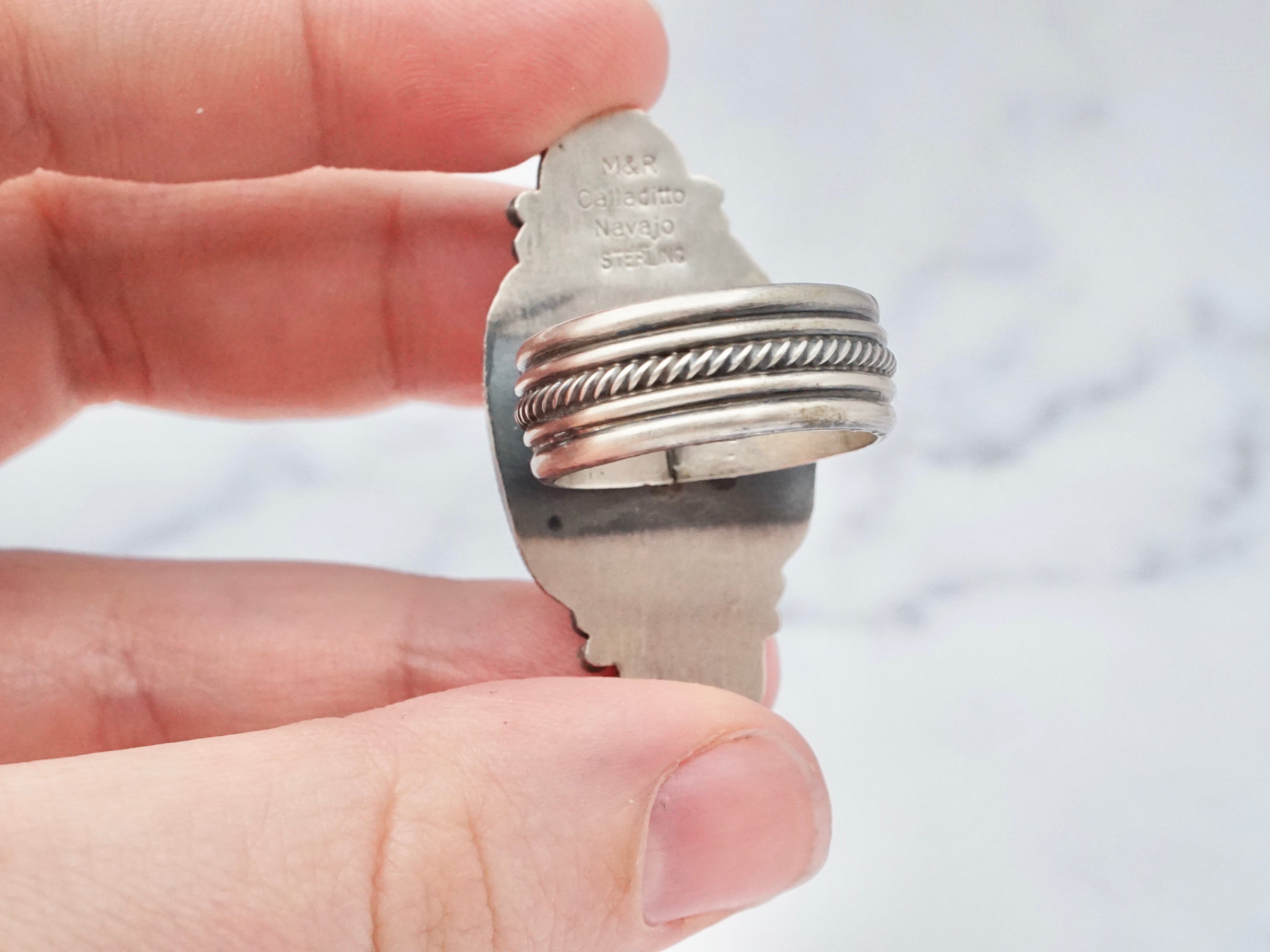 Vintage M&R Calladitto Navajo sterling and turquoise ring, size 7.5