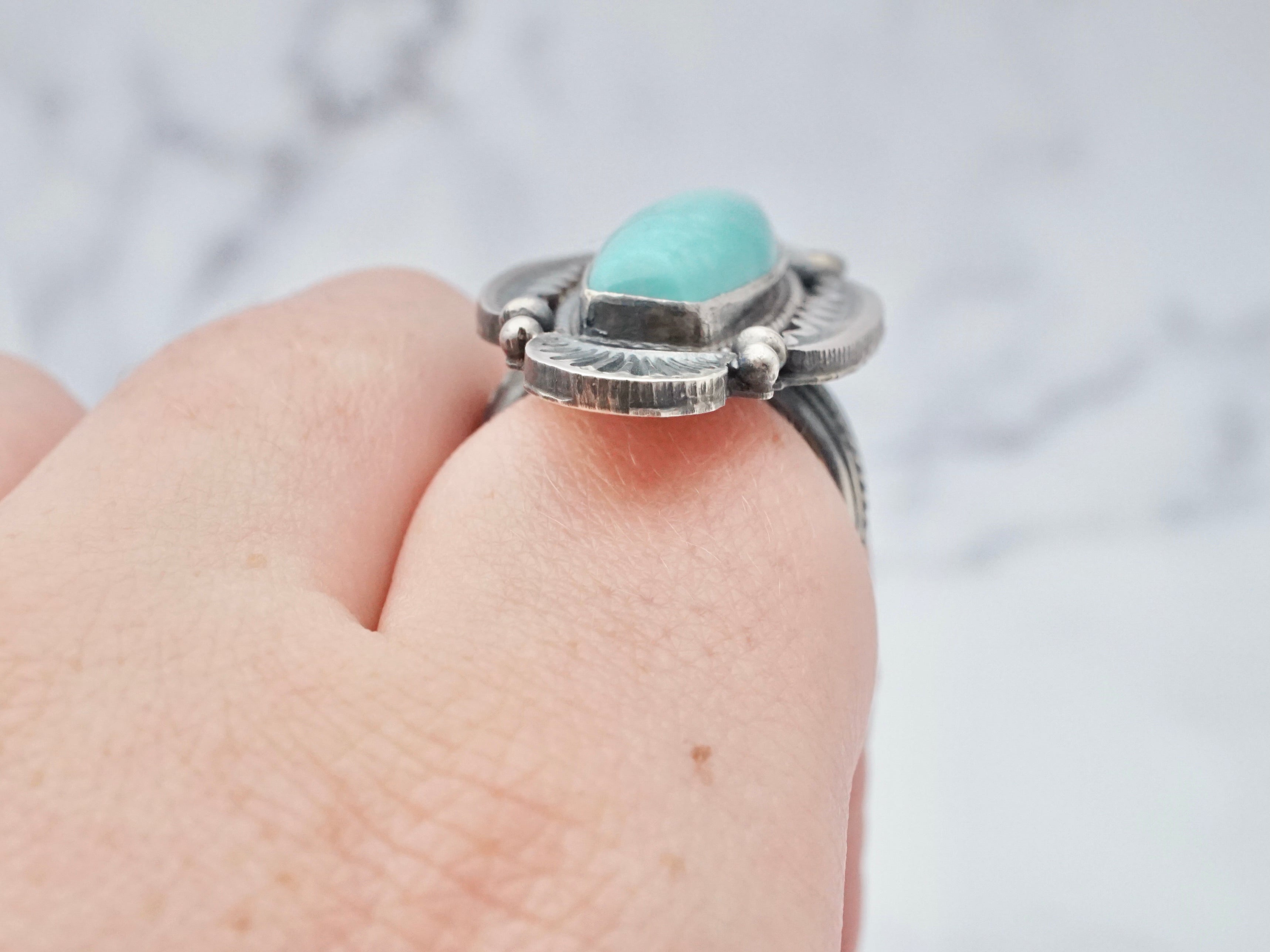 Vintage M&R Calladitto Navajo sterling and turquoise ring, size 7.5