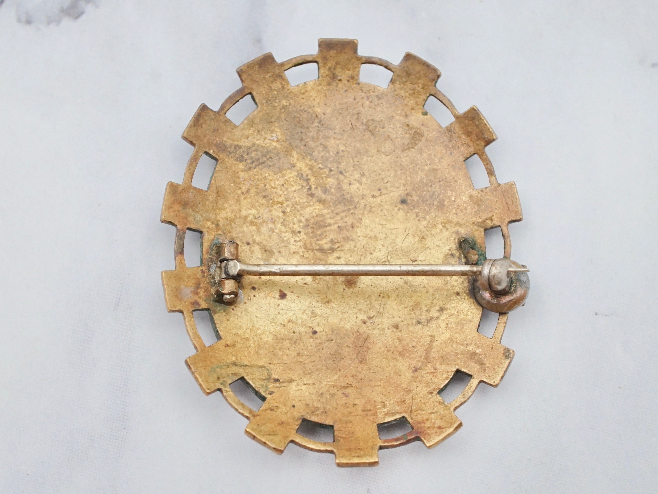 Antique Victorian hand-painted enamel and gilt metal brooch