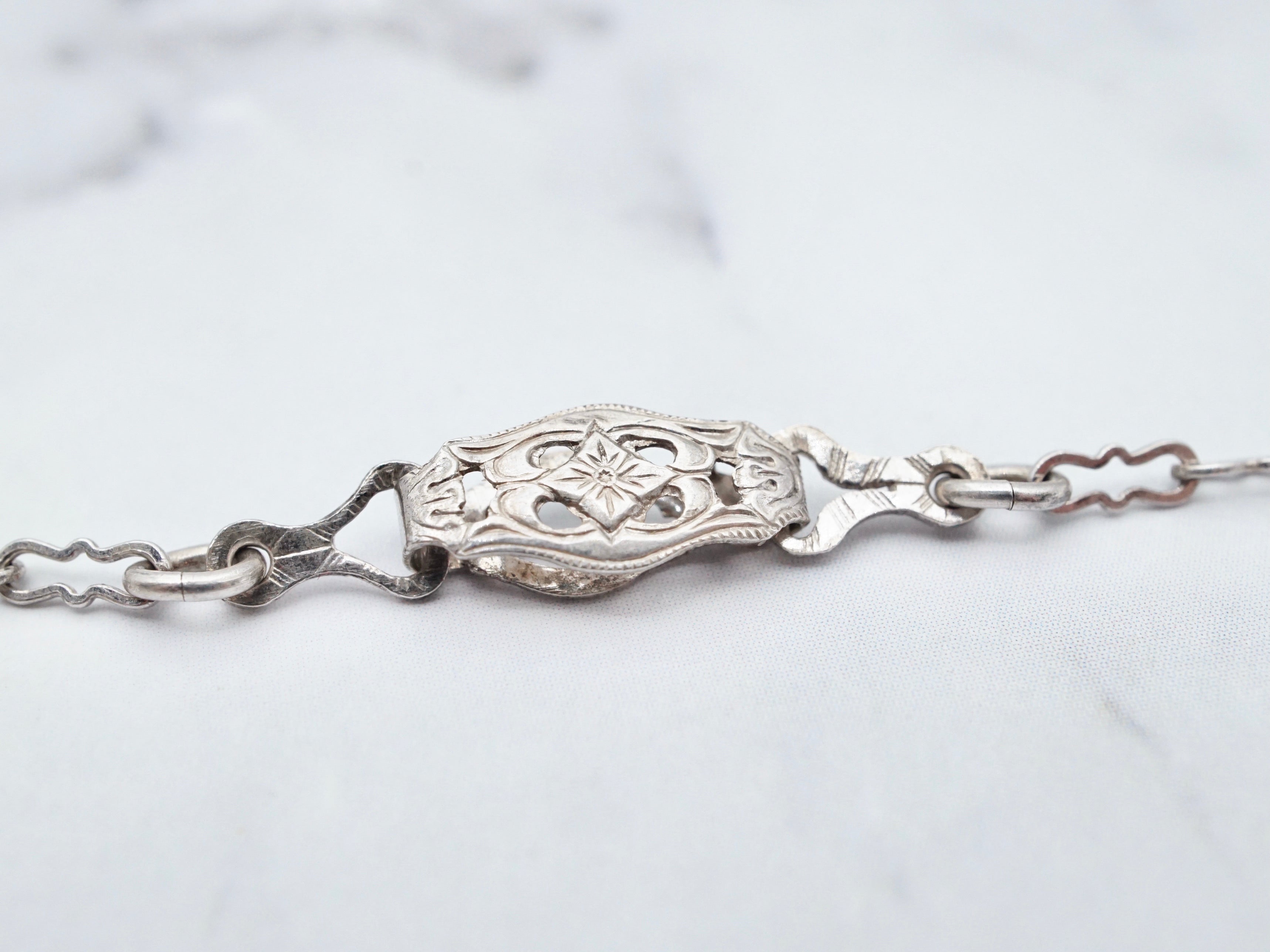 Antique art deco sterling filigree and glass necklace