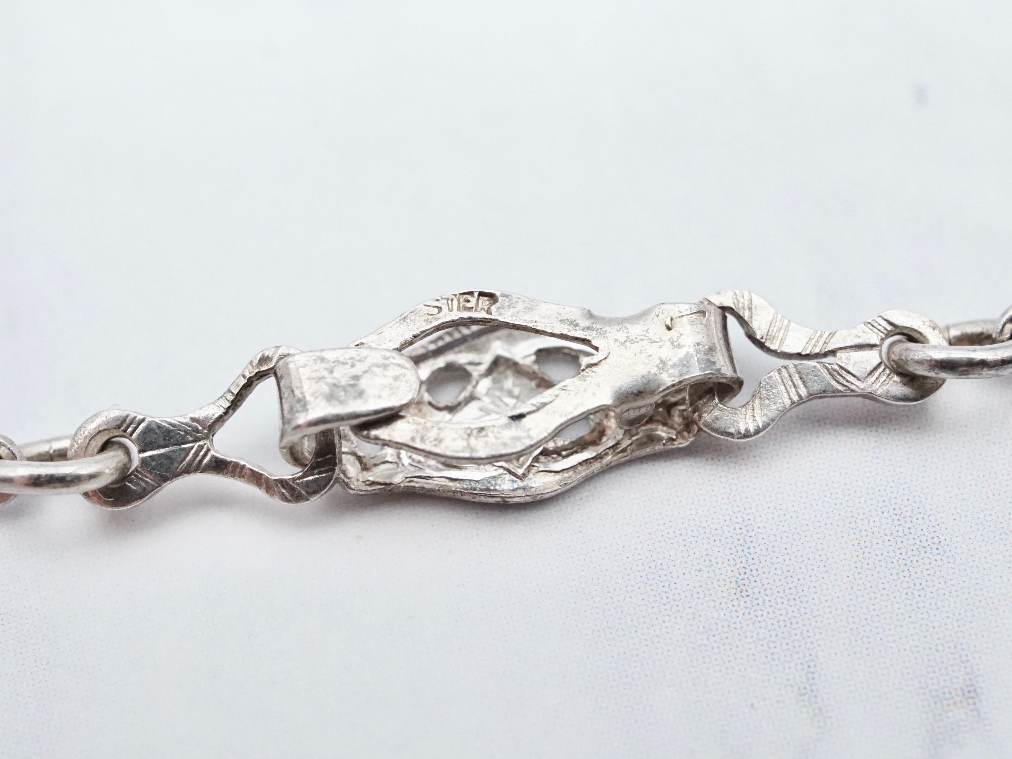 Antique art deco sterling filigree and glass necklace