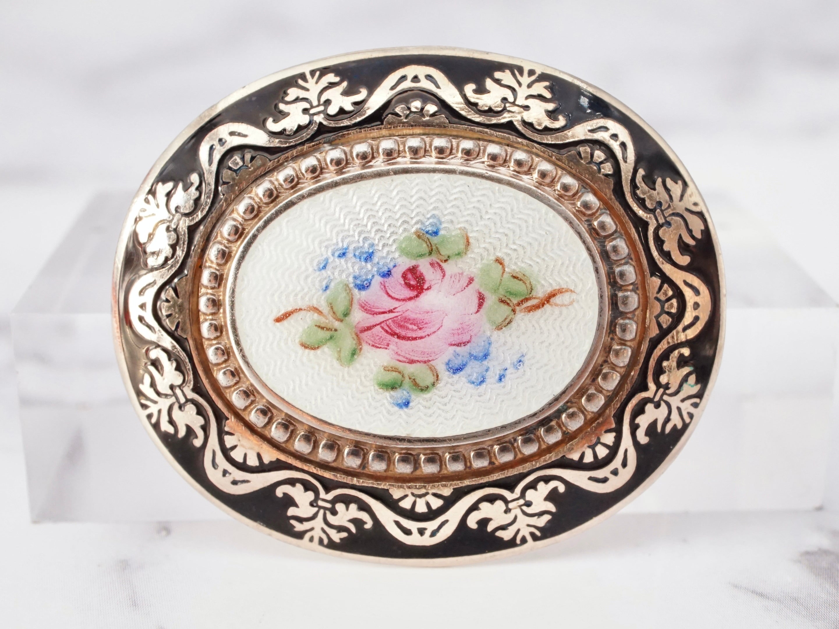 Antique Victorian gold filled and hand-painted guilloche enamel brooch