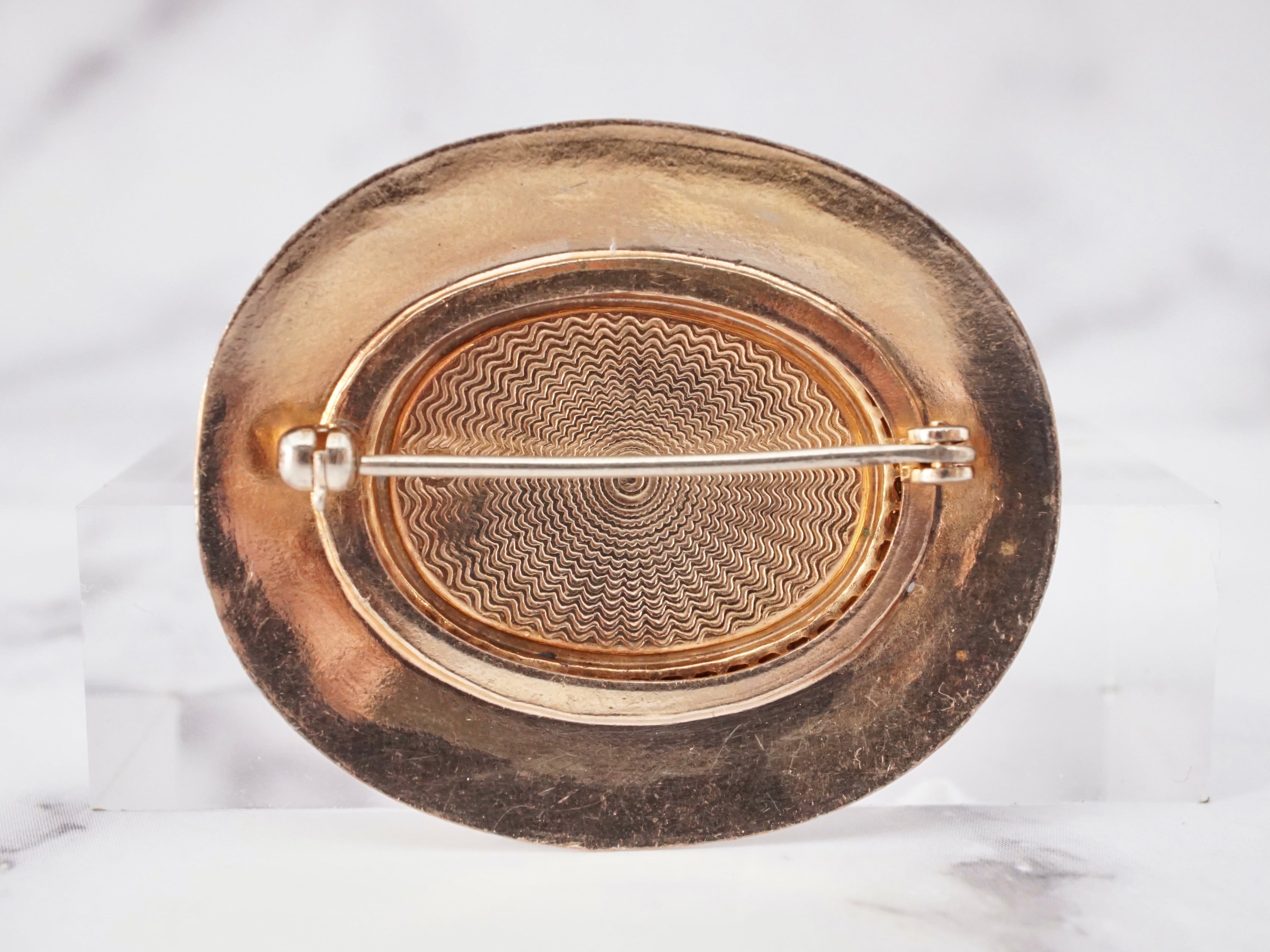 Antique Victorian gold filled and hand-painted guilloche enamel brooch