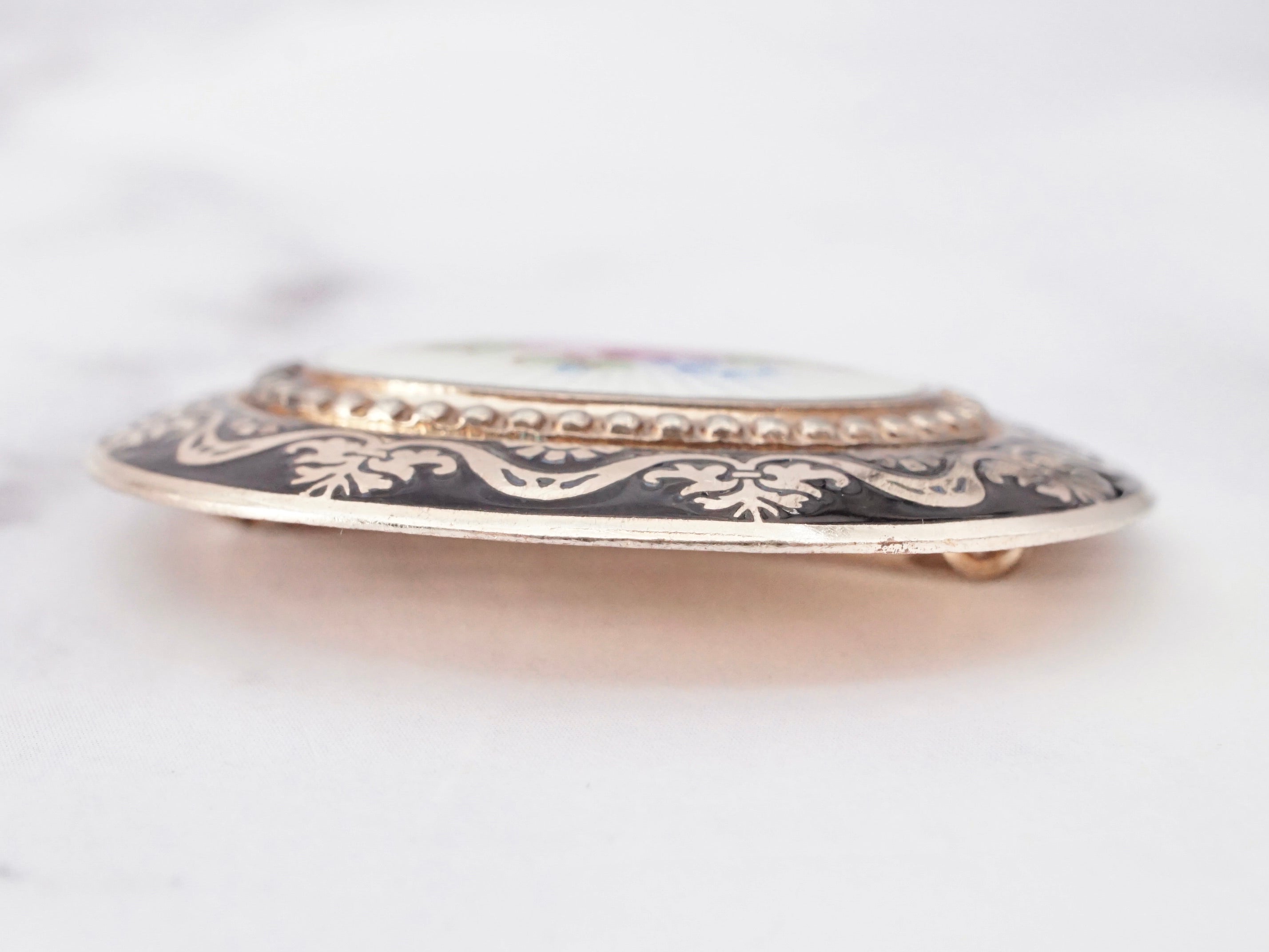 Antique Victorian gold filled and hand-painted guilloche enamel brooch