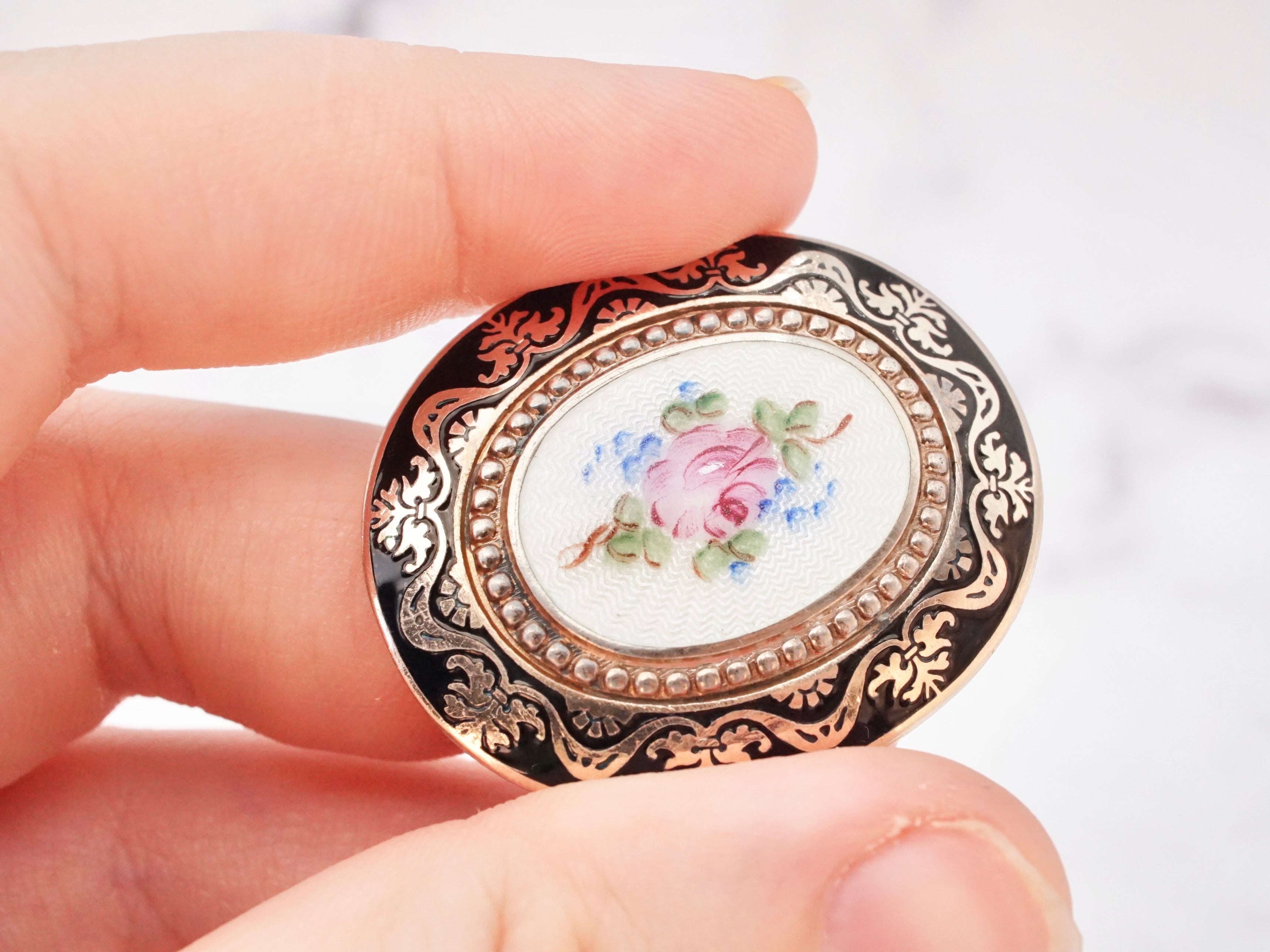 Antique Victorian gold filled and hand-painted guilloche enamel brooch