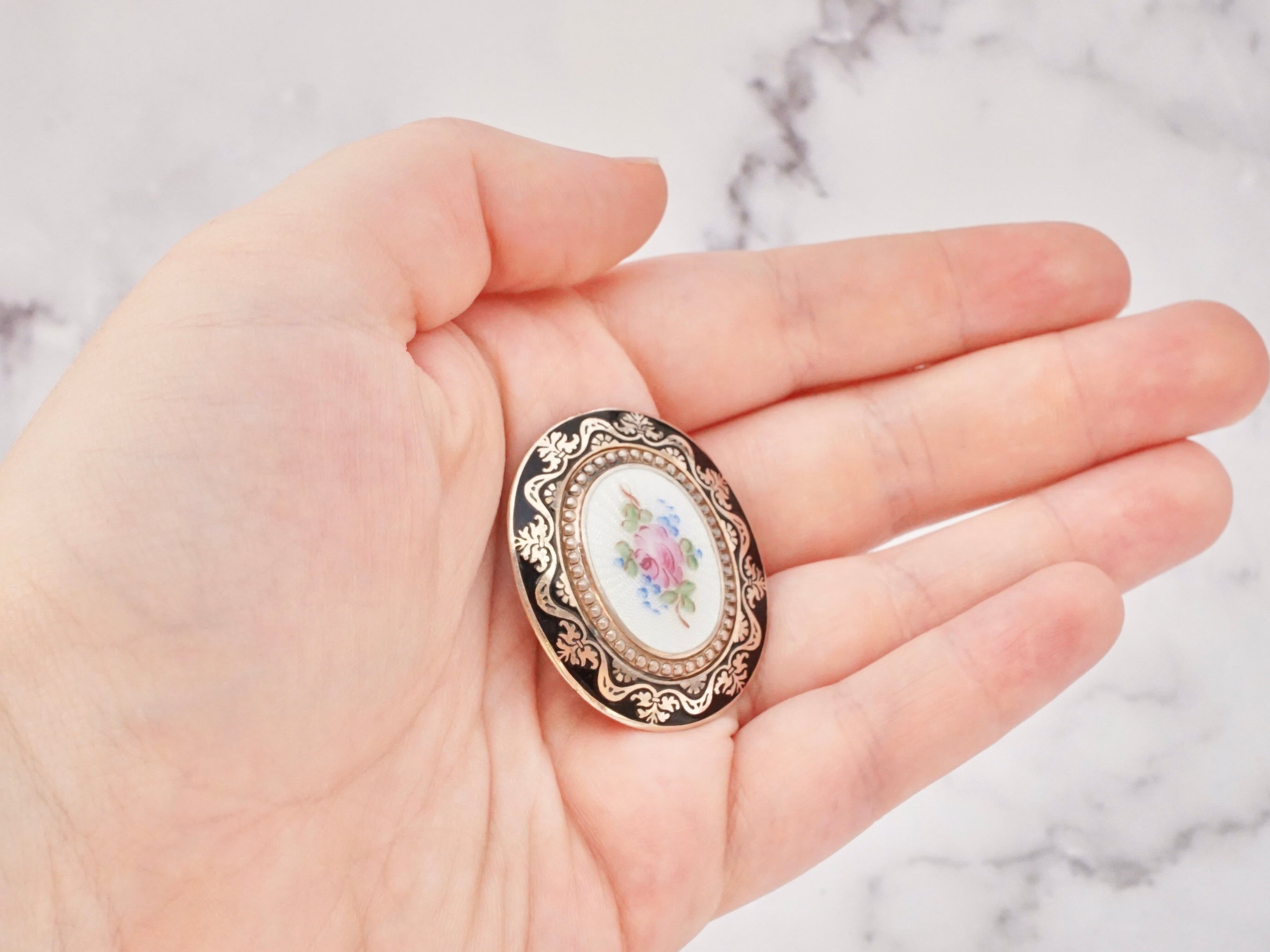 Antique Victorian gold filled and hand-painted guilloche enamel brooch