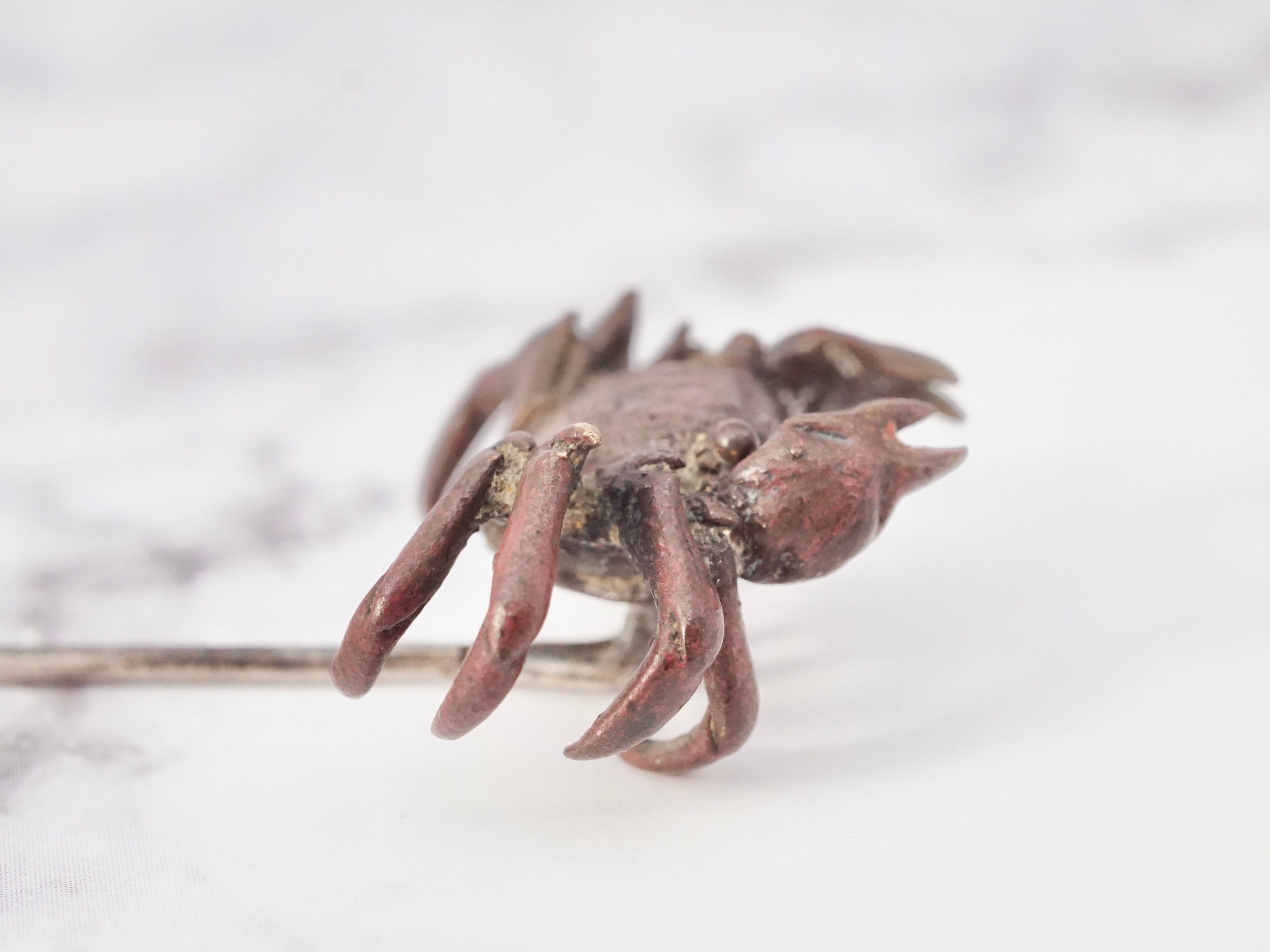 Vintage exceptional handmade cast bronze figural crab stick pin