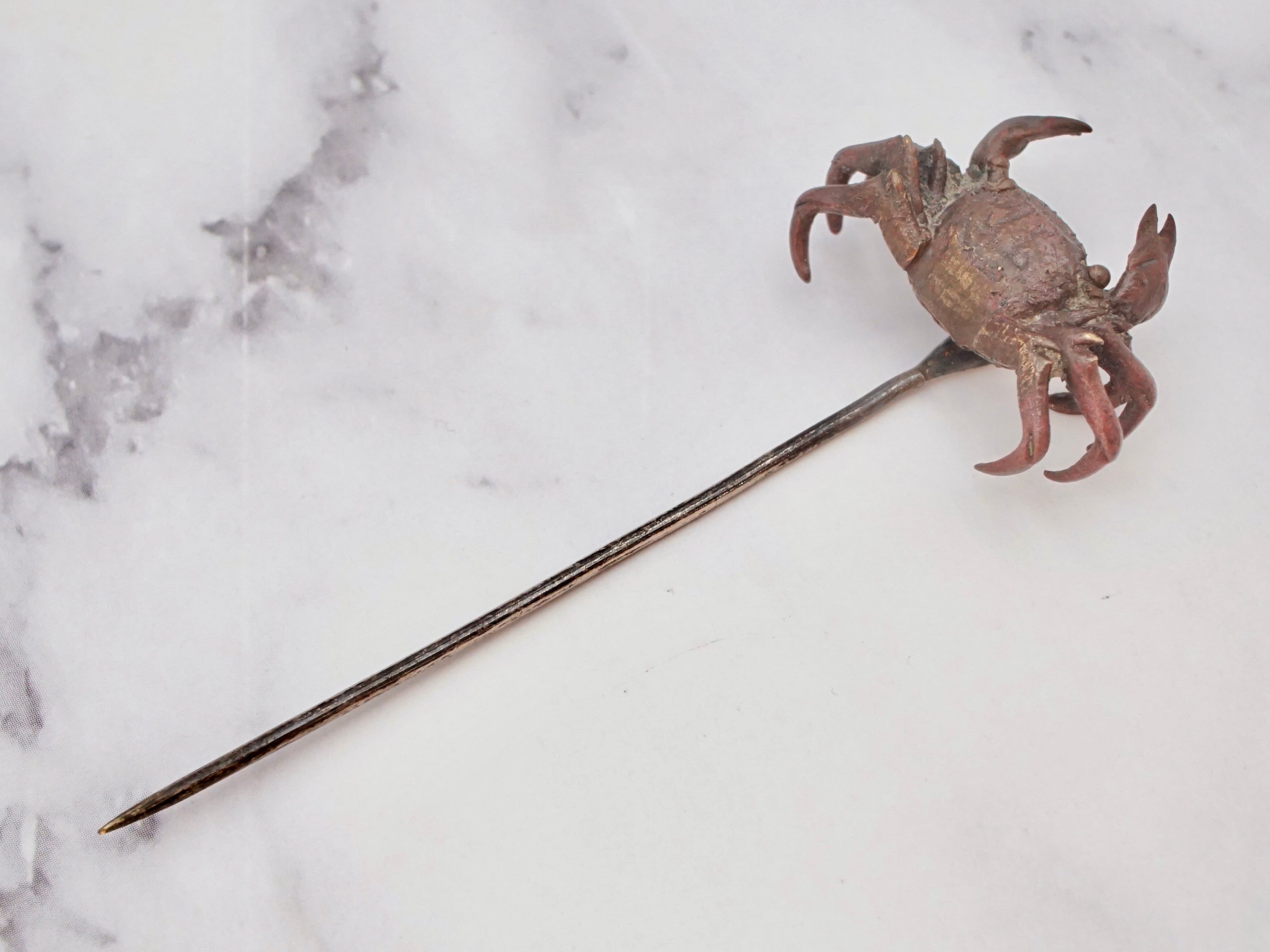 Vintage exceptional handmade cast bronze figural crab stick pin