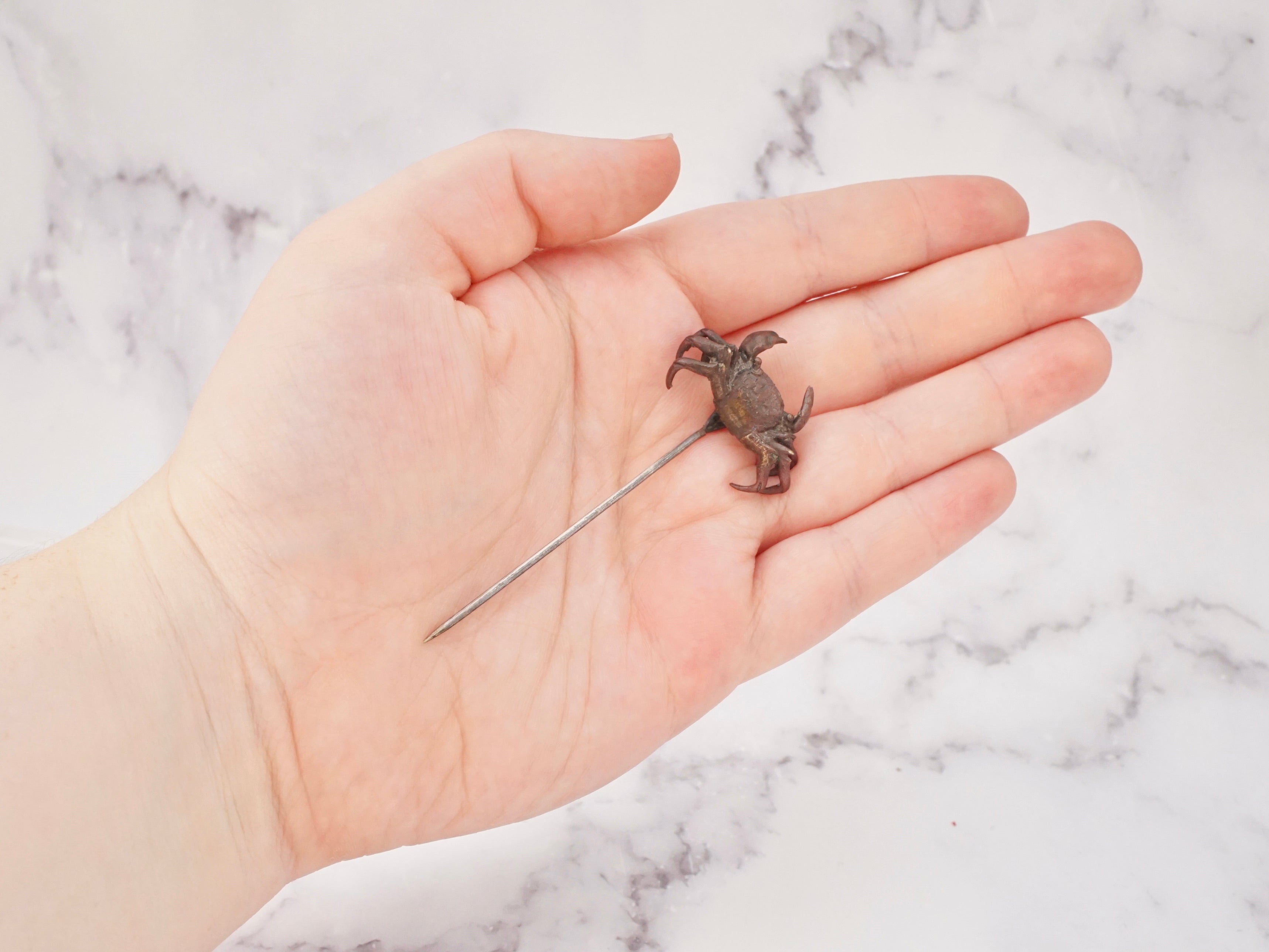 Vintage exceptional handmade cast bronze figural crab stick pin