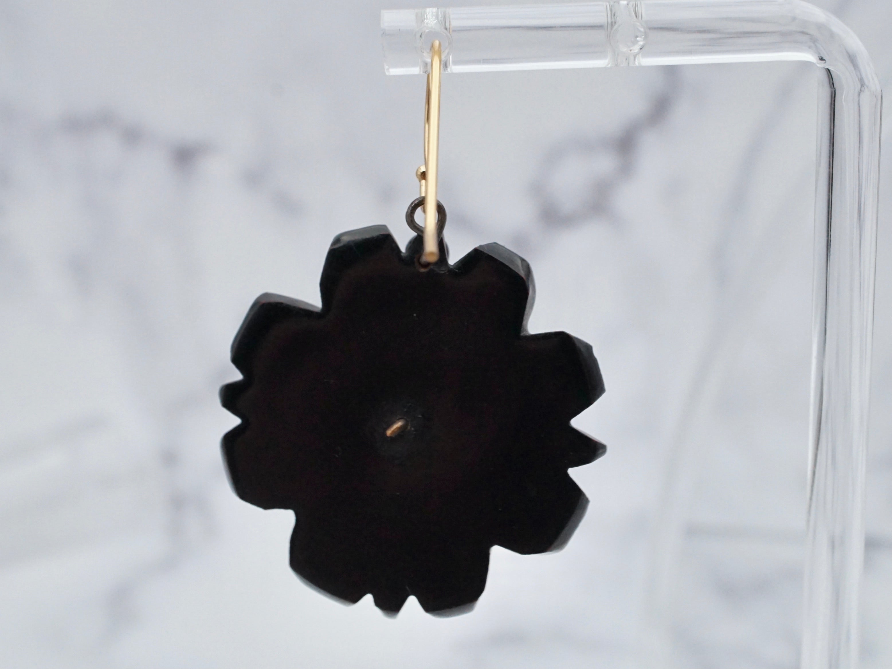 Antique Victorian black lacquered carved wood earrings