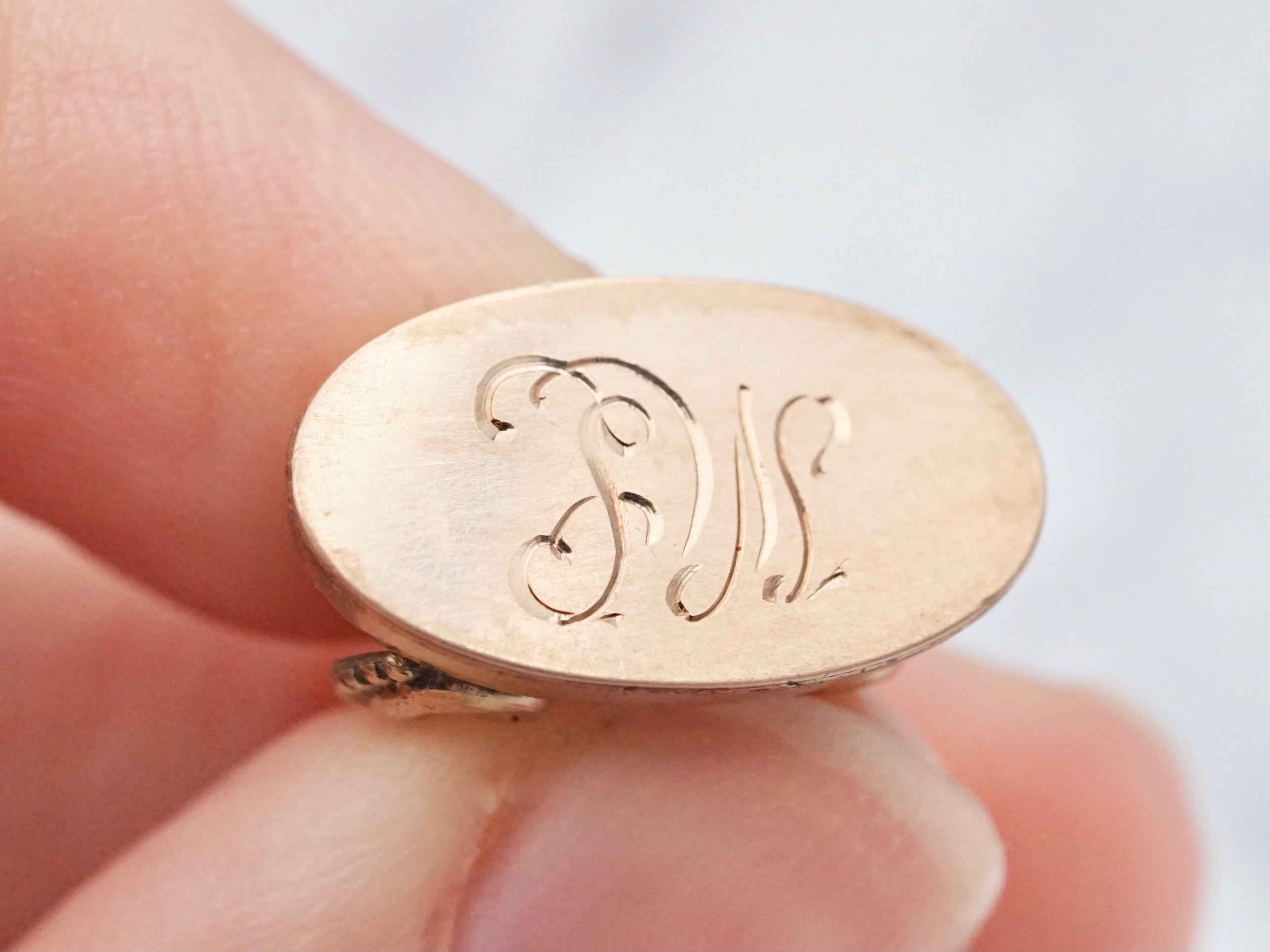 Antique Victorian monogrammed gold filled drop mesh watch fob and chain with dog clip