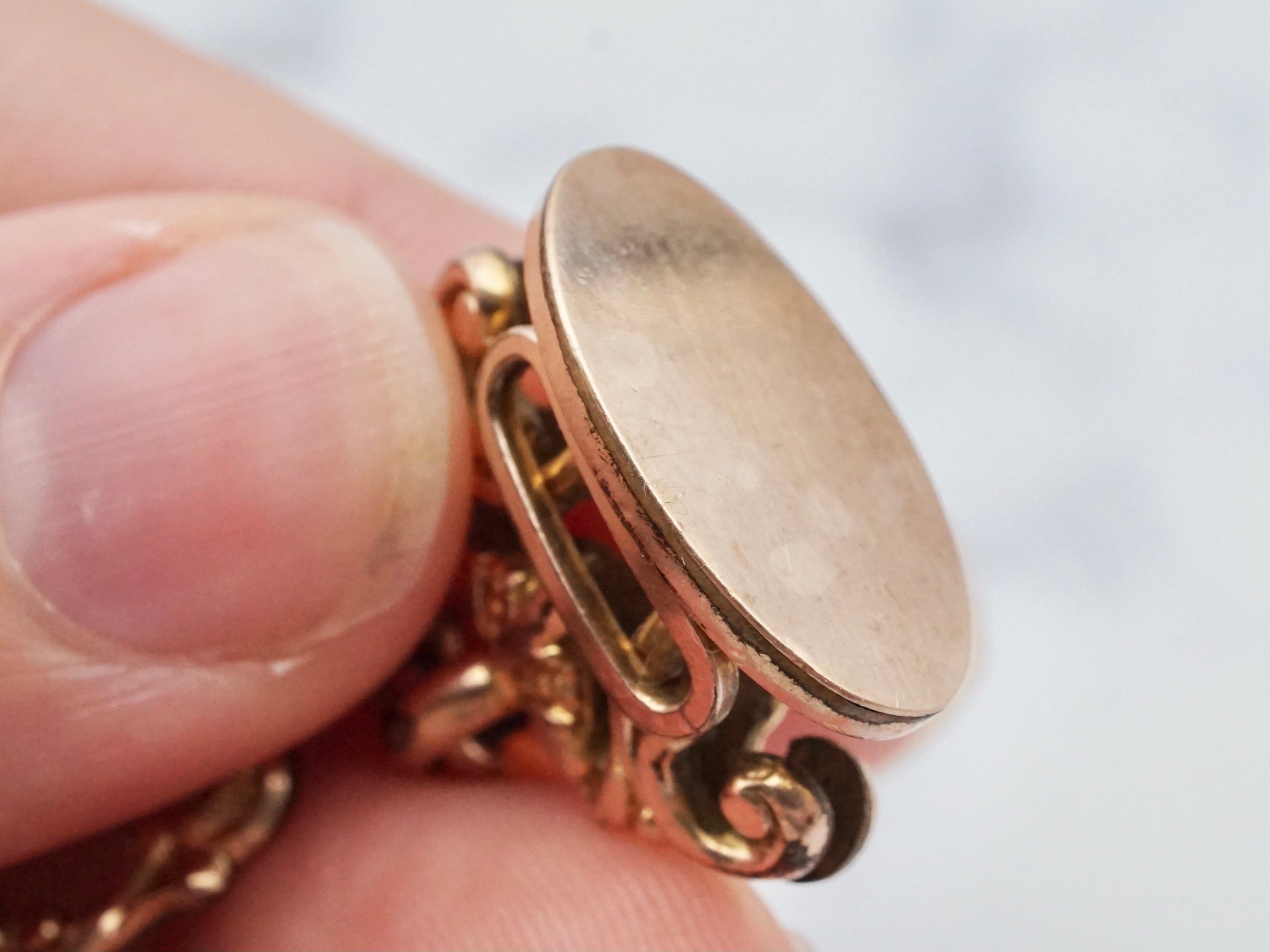 Antique Victorian gold filled long drop watch fob and chain with ruby paste and dog clip