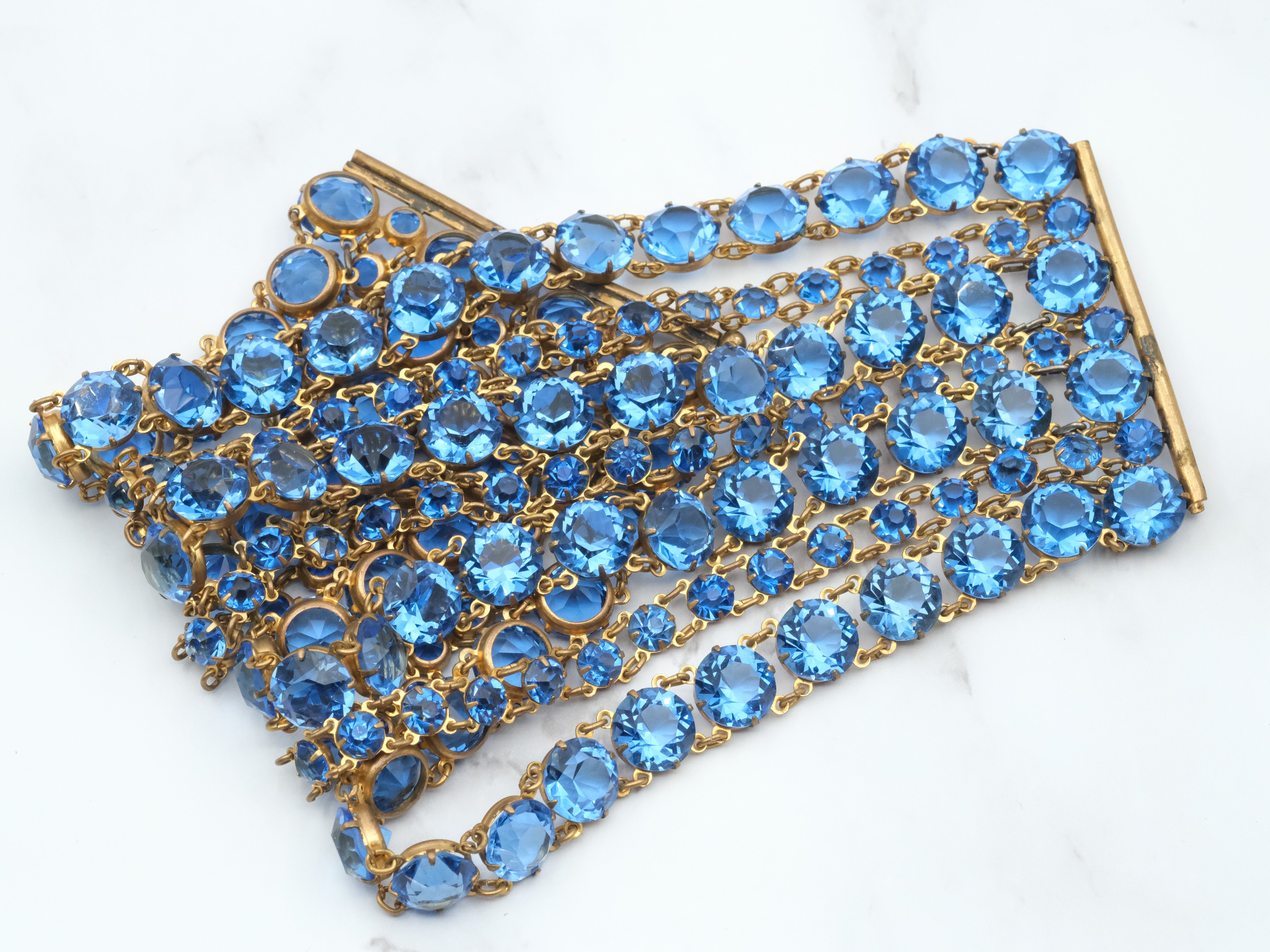 Exceptional and rare antique Victorian riviere sapphire crystal multi strand bracelet, open back prong set