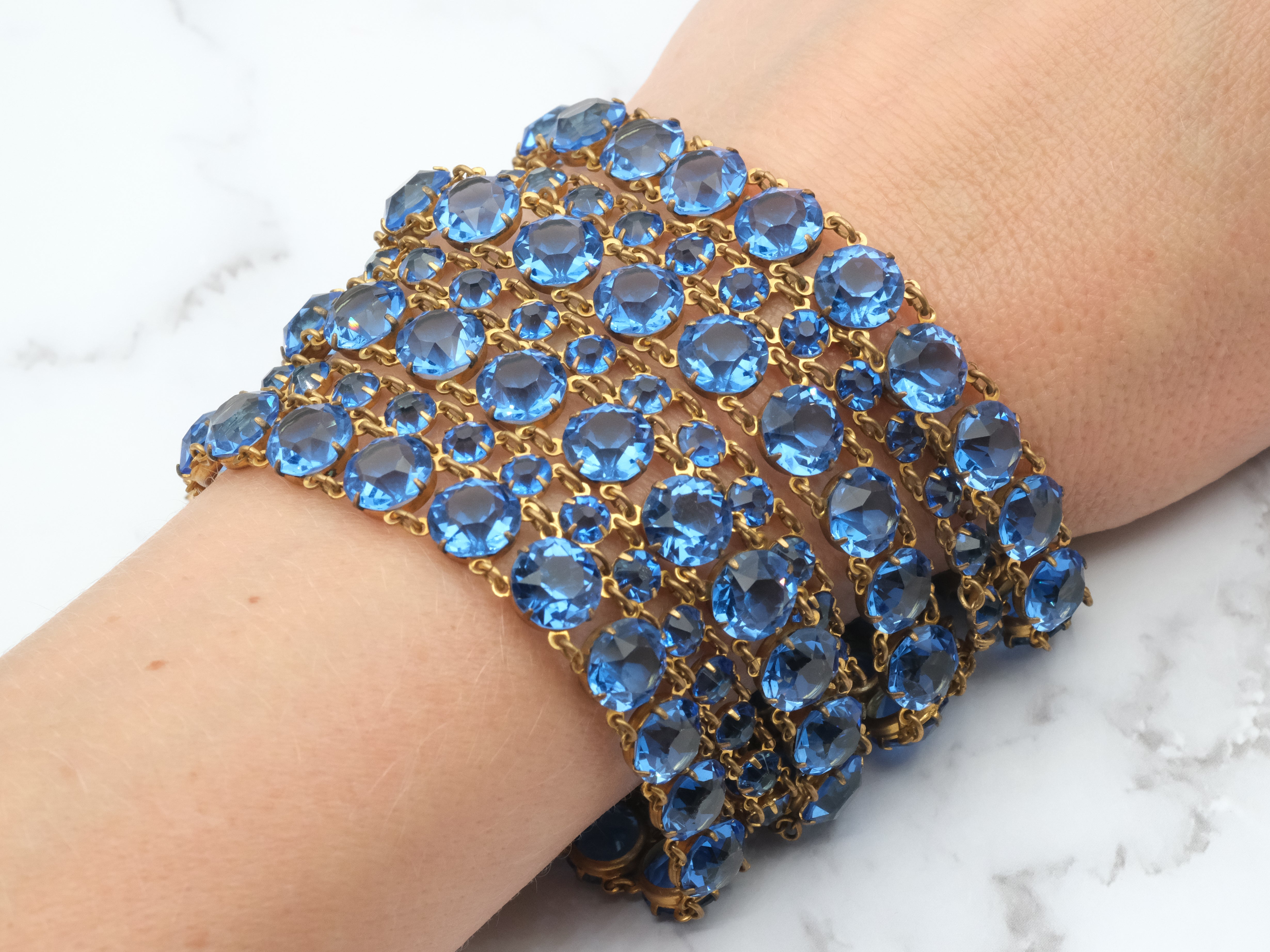 Exceptional and rare antique Victorian riviere sapphire crystal multi strand bracelet, open back prong set