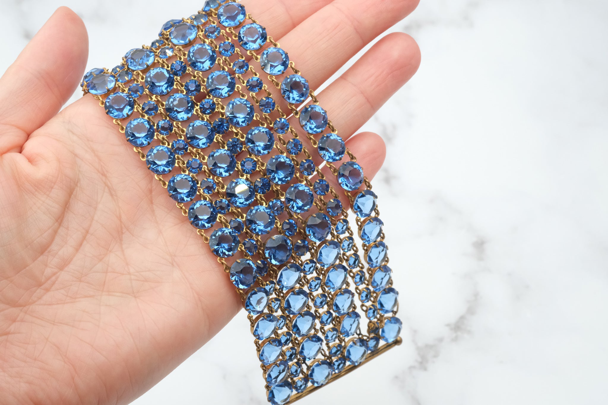 Exceptional and rare antique Victorian riviere sapphire crystal multi strand bracelet, open back prong set