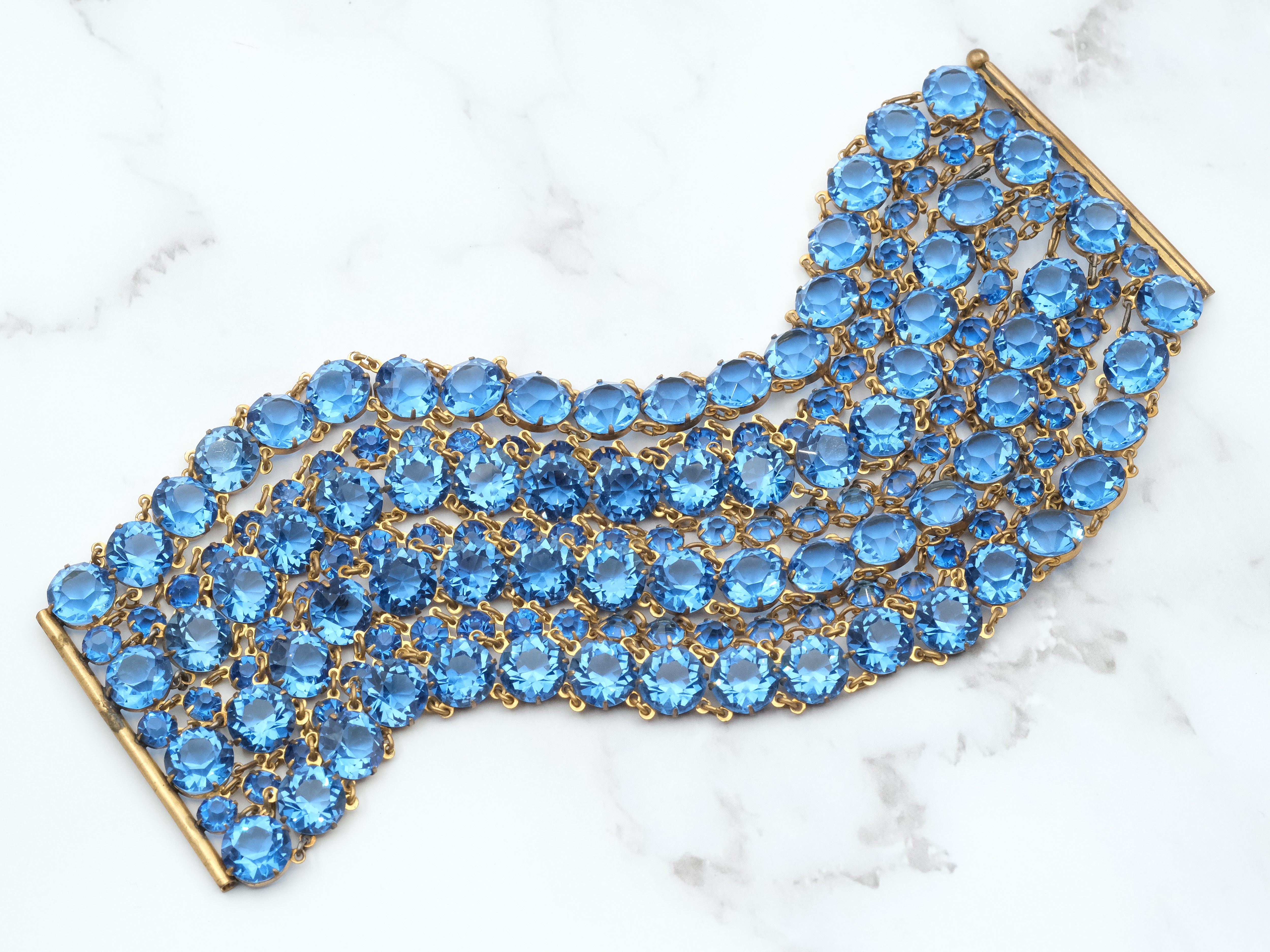 Exceptional and rare antique Victorian riviere sapphire crystal multi strand bracelet, open back prong set