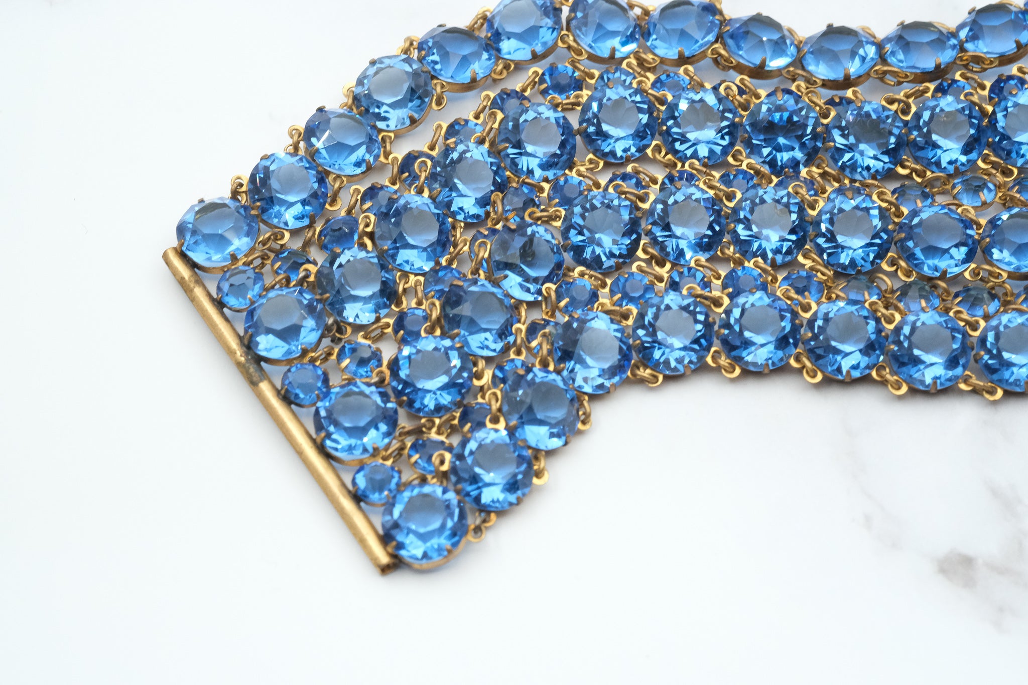 Exceptional and rare antique Victorian riviere sapphire crystal multi strand bracelet, open back prong set