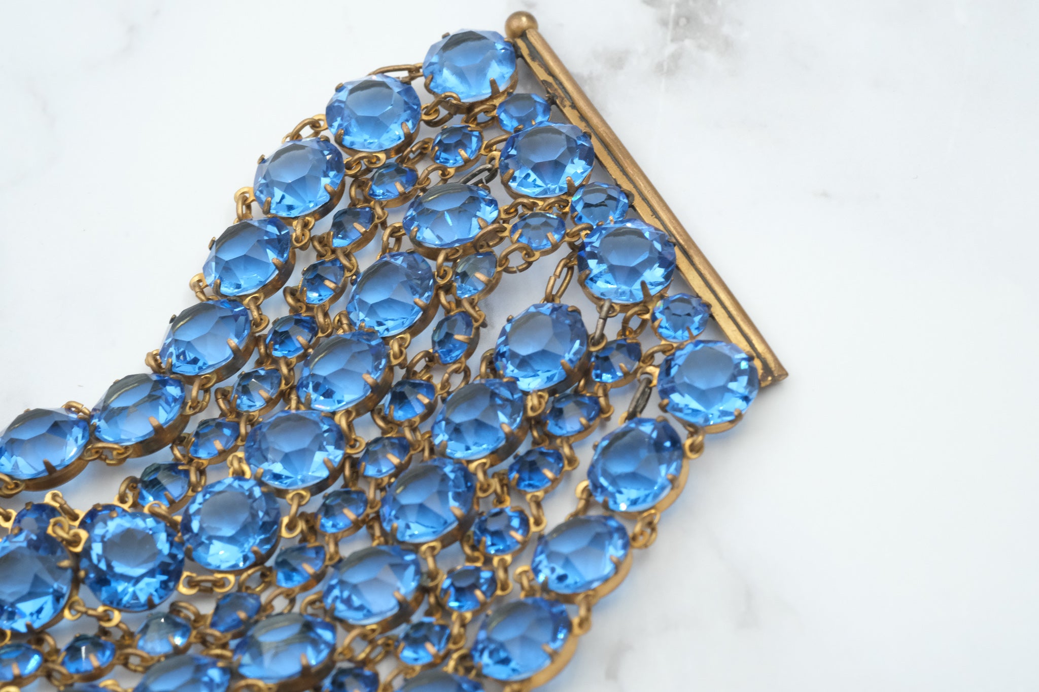 Exceptional and rare antique Victorian riviere sapphire crystal multi strand bracelet, open back prong set