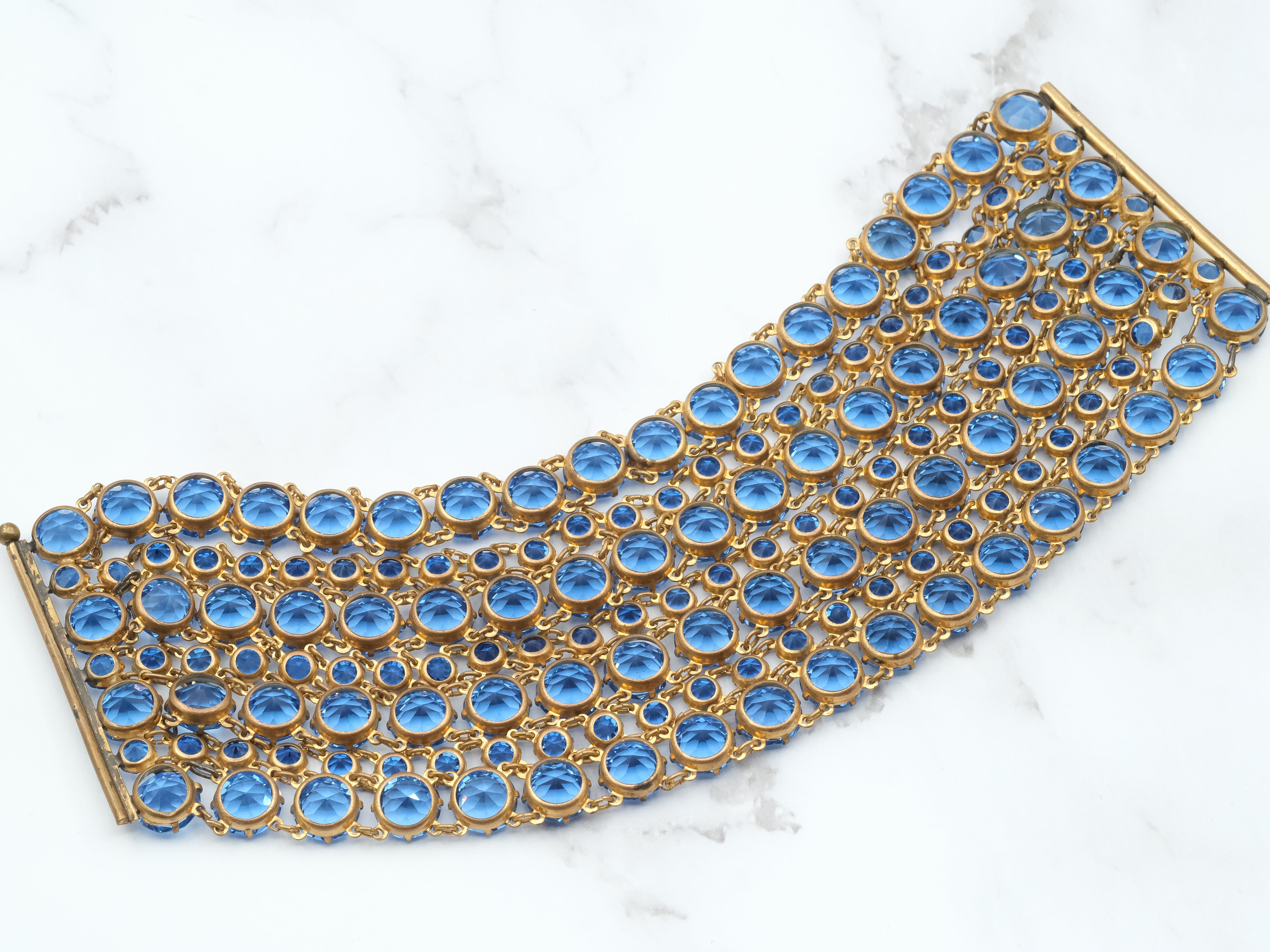 Exceptional and rare antique Victorian riviere sapphire crystal multi strand bracelet, open back prong set