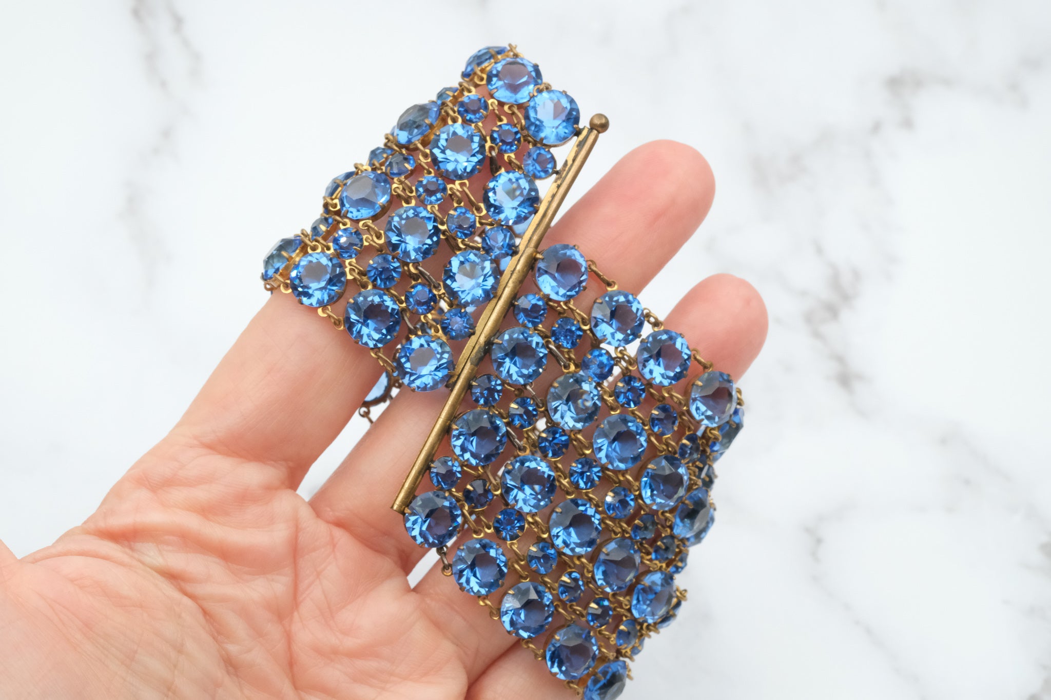 Exceptional and rare antique Victorian riviere sapphire crystal multi strand bracelet, open back prong set