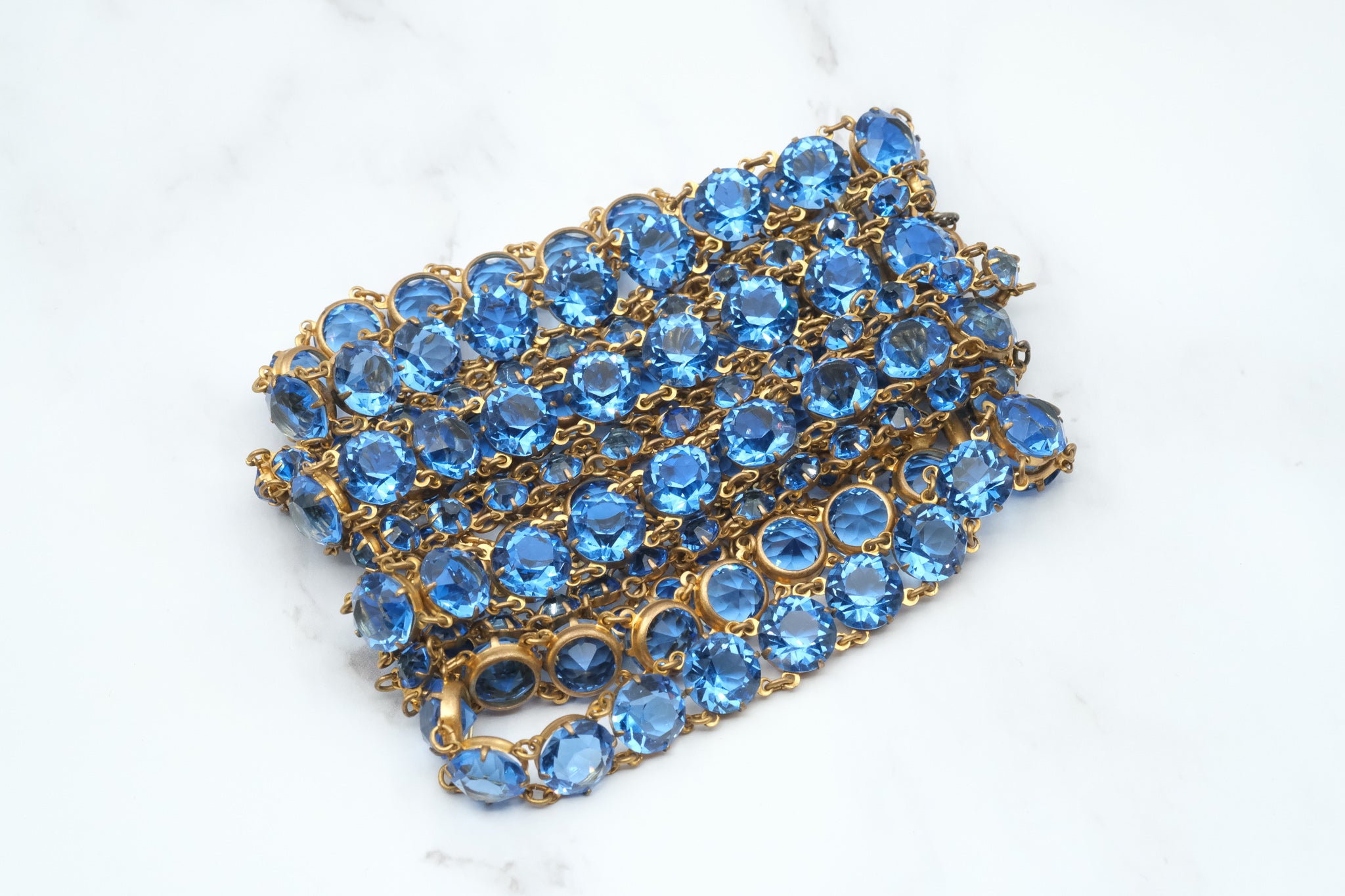 Exceptional and rare antique Victorian riviere sapphire crystal multi strand bracelet, open back prong set