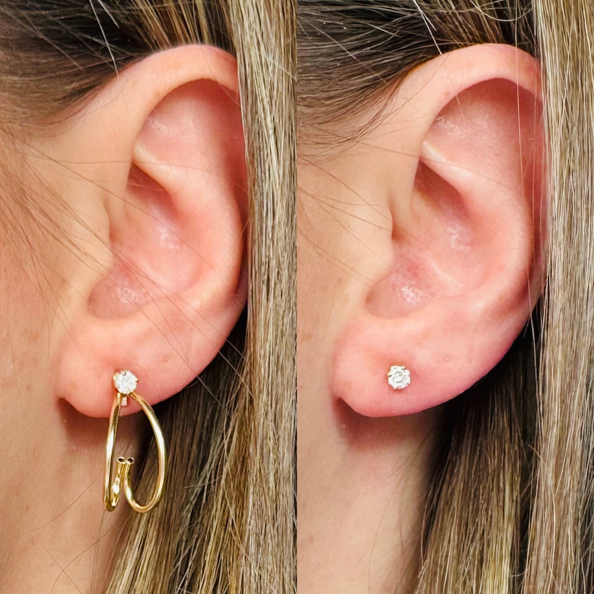 Vintage Retro 14k gold 3mm diamond day & night interchangeable jacket earrings