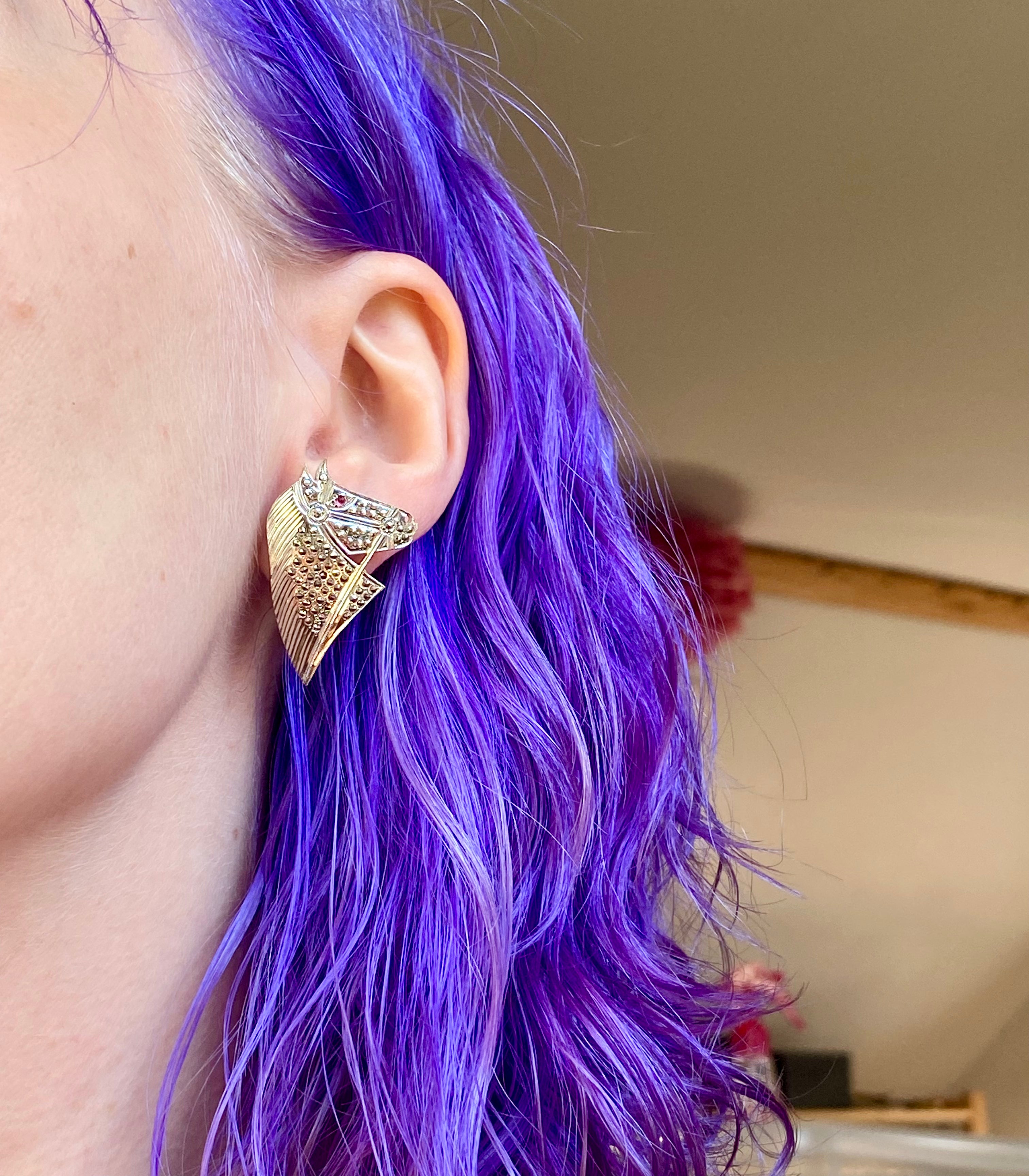 Antique art deco sterling marcasite with faux ruby eyes horse head earrings