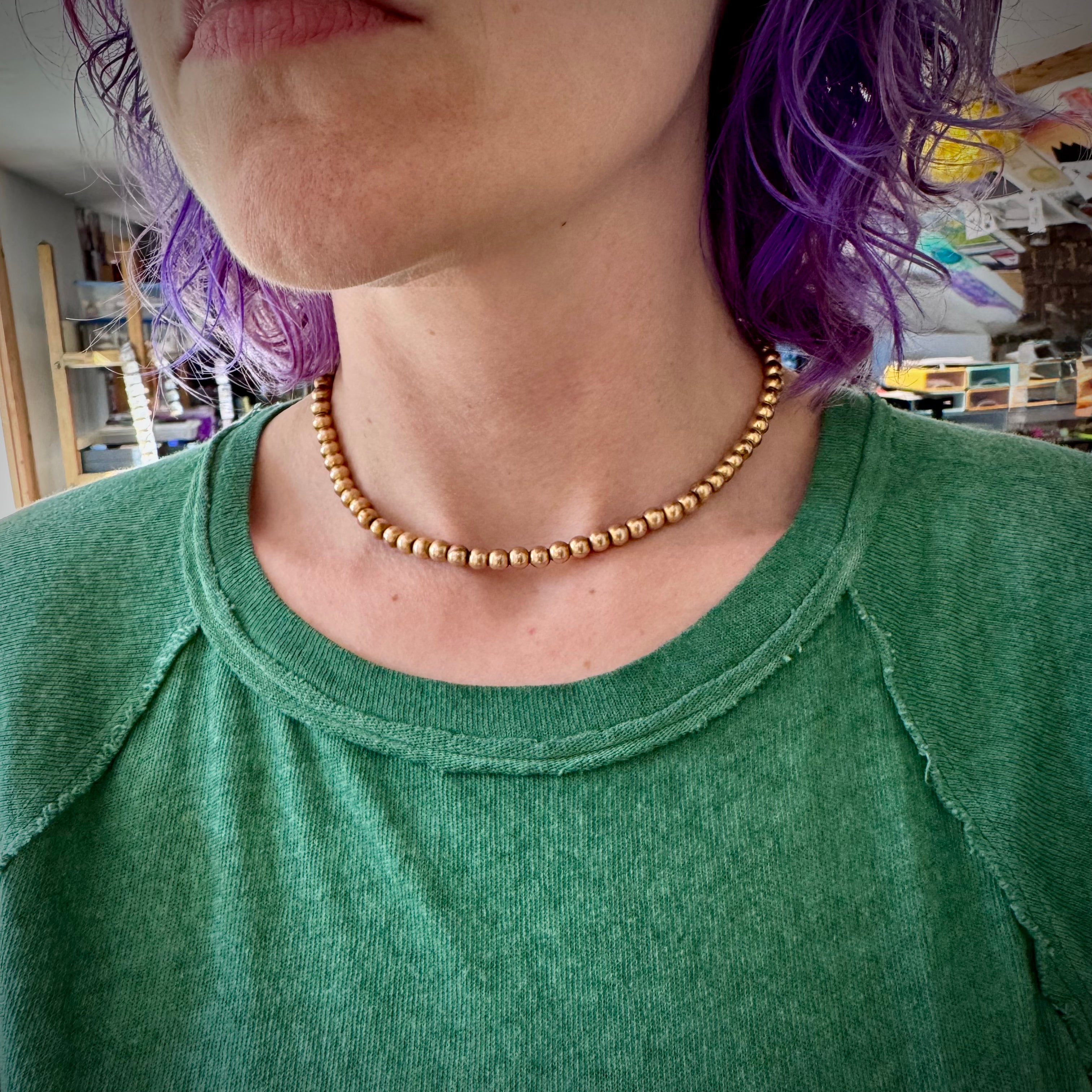 Antique W.G. Clark gold filled 6mm beaded collar necklace, 15.5"