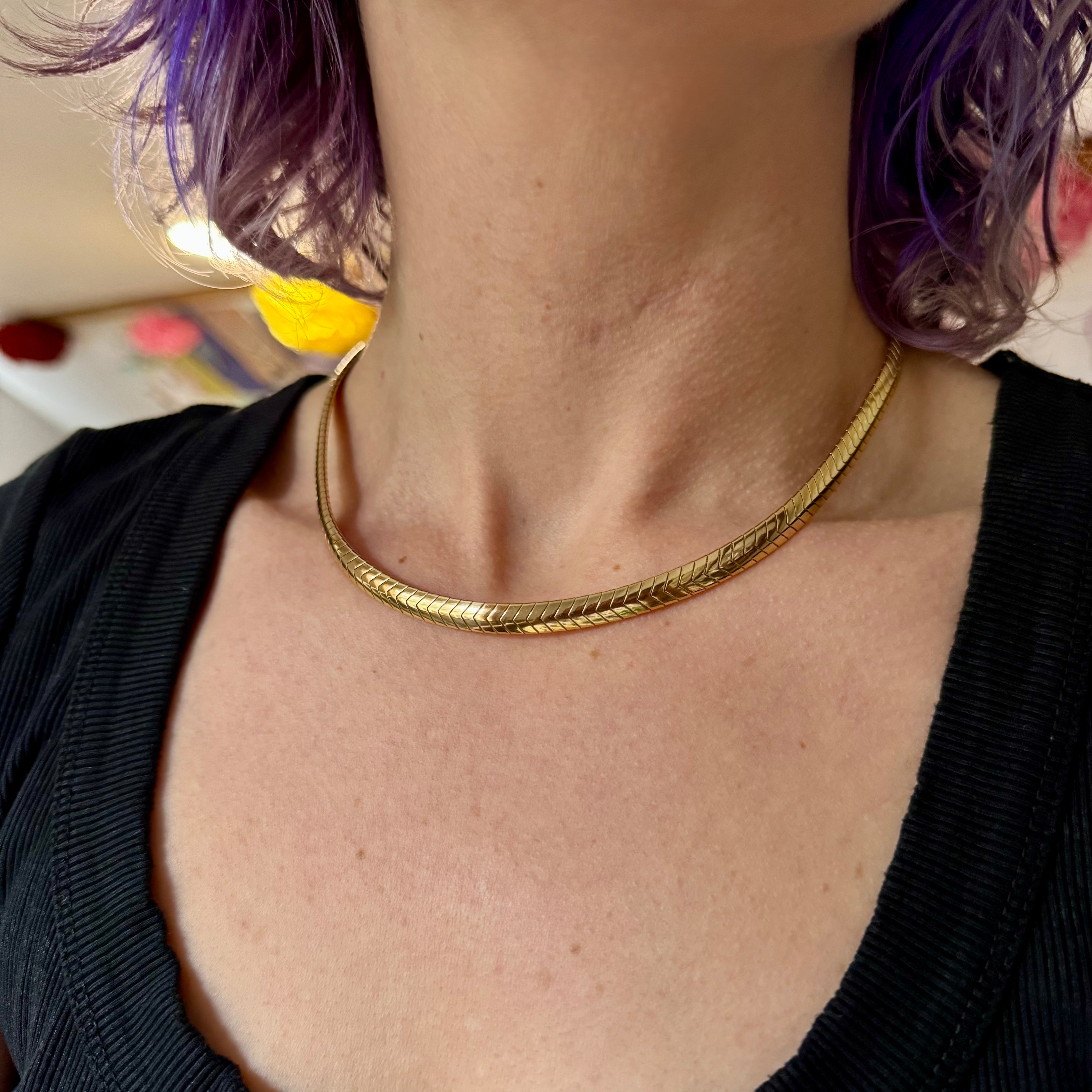 Vintage gold plated sterling 6mm chevron omega link chain, 17"