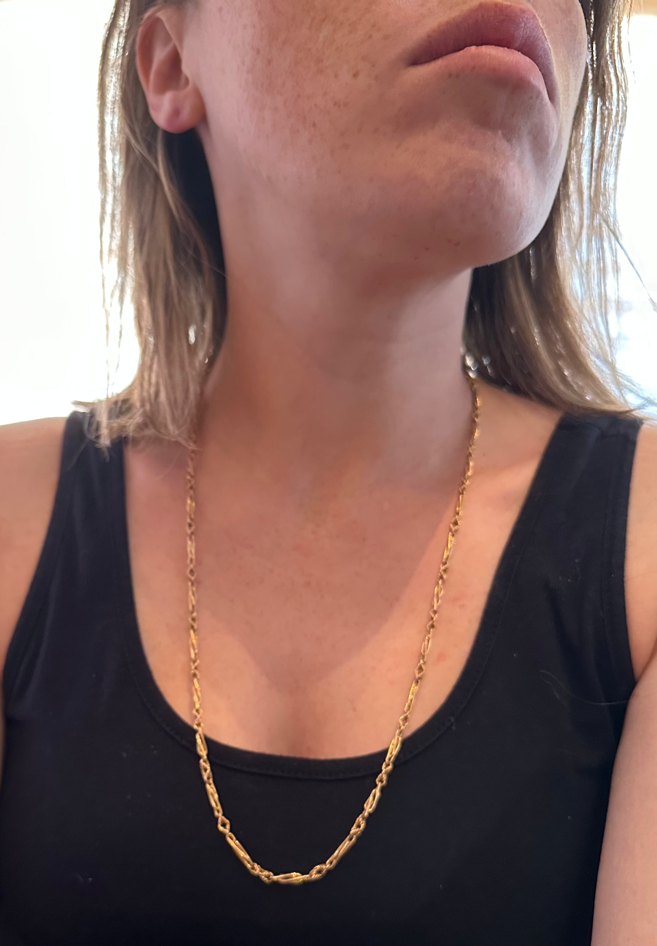 Antique victorian 15k gold fancy link chain w/ French gold hinged dog clip clasp