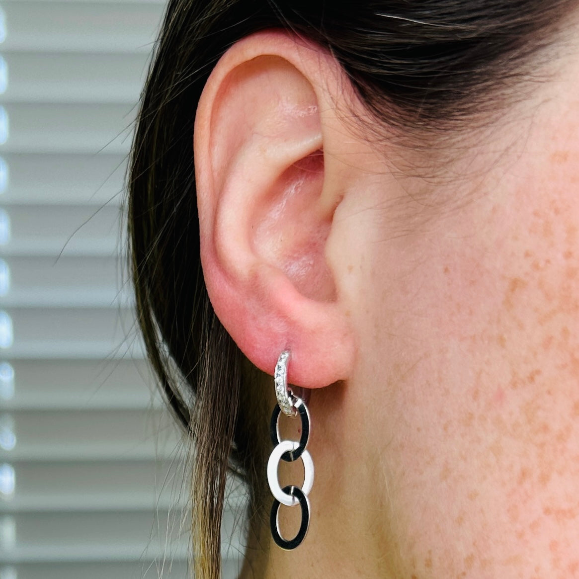 Vintage 14k white gold & cubic zirconia interlocking rings drop earrings