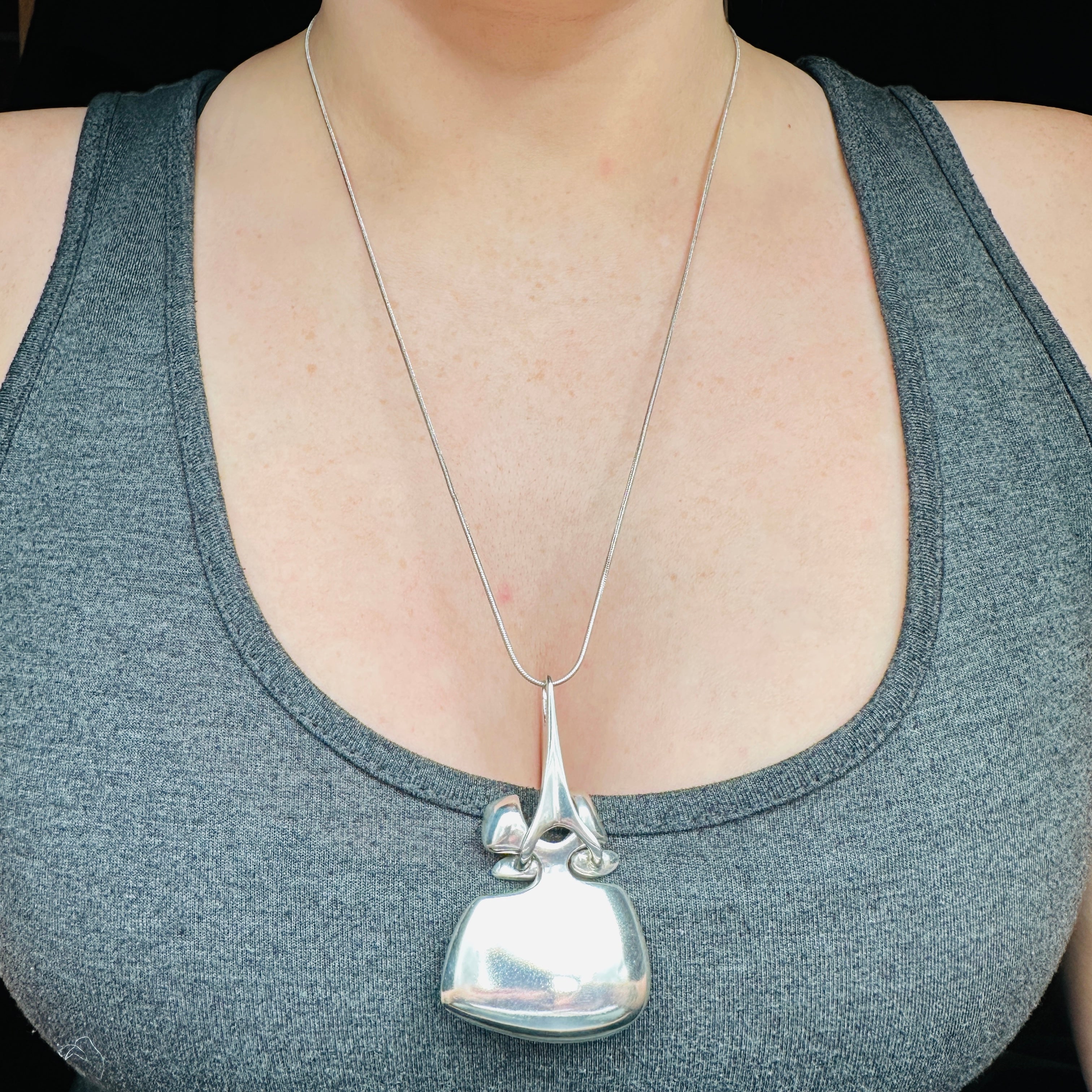 Mid Century Modern Miguel Cisneros Arce structural two part sterling necklace