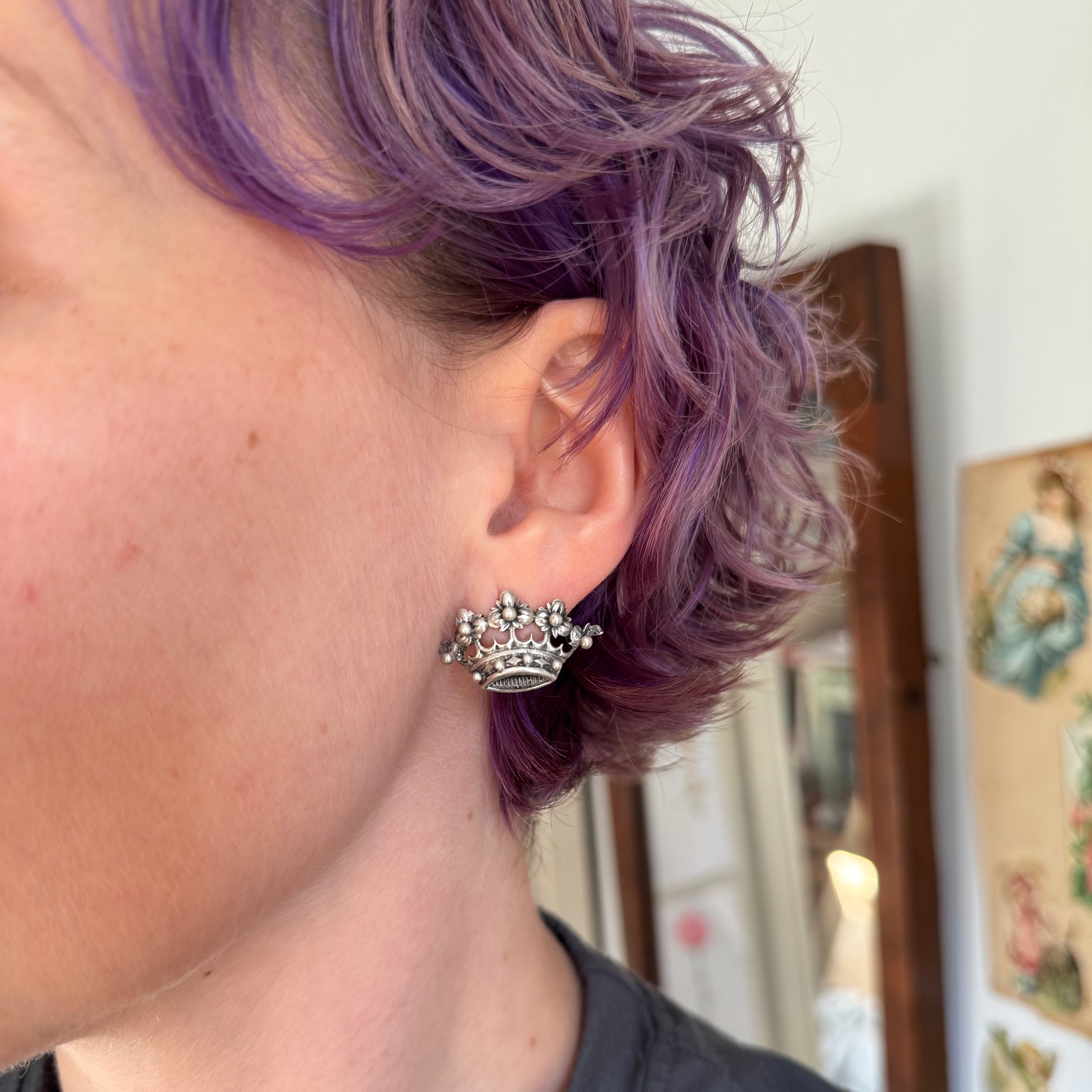 Vintage MCM Guglielmo Cini sterling crown earrings