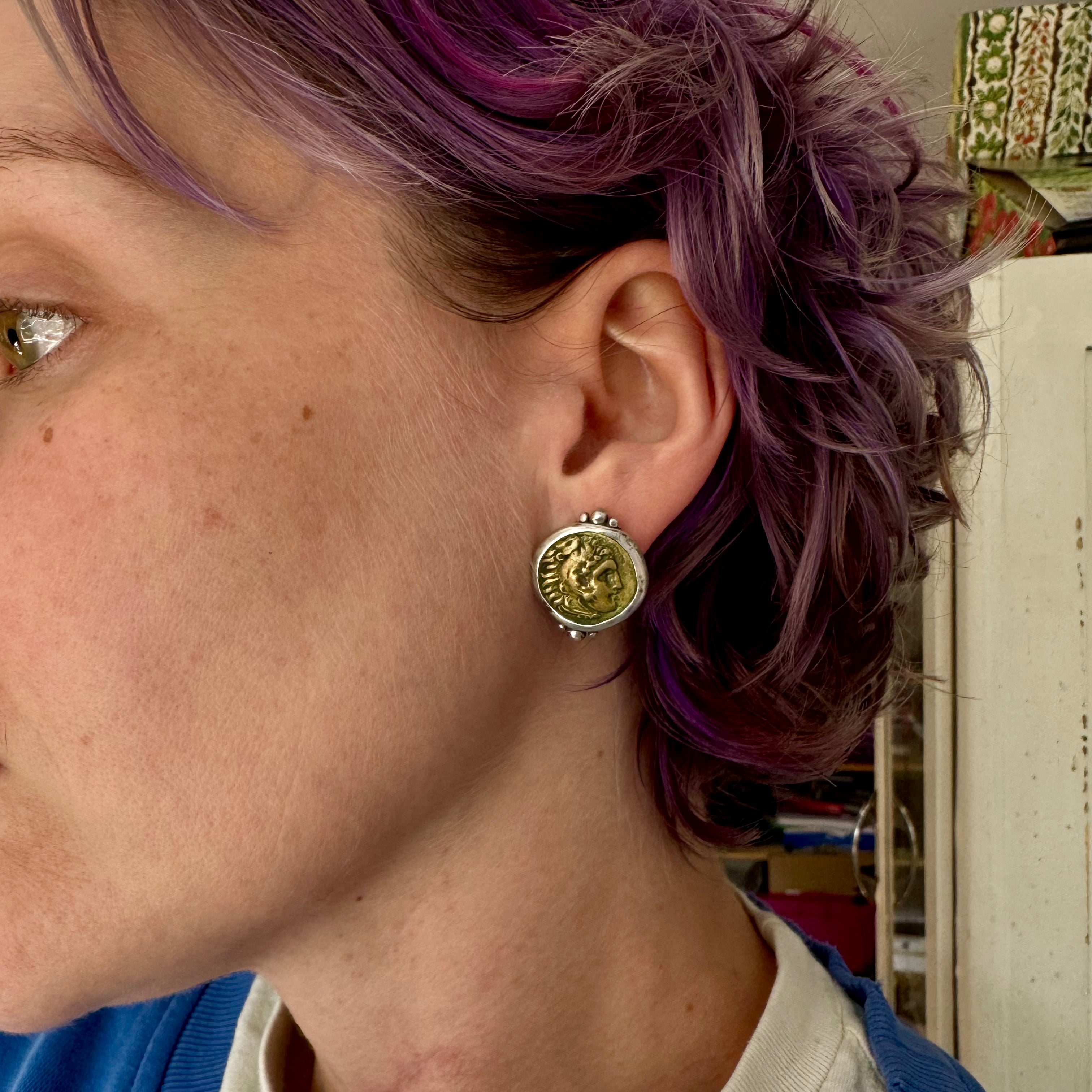 Retro Lazaro sterling Neoclassical Alexander the Great coin earrings