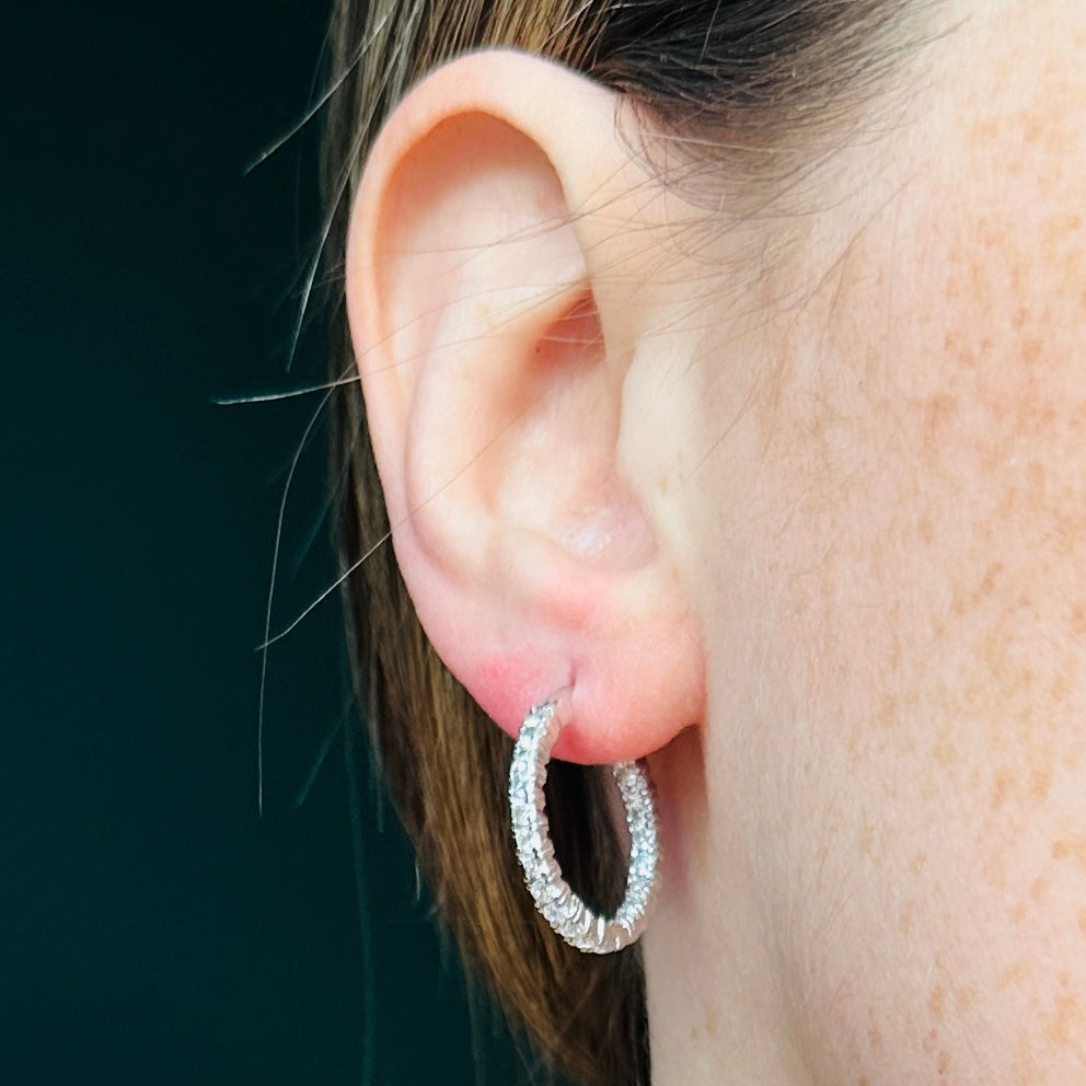 Vintage sterling & cubic zirconia eternity hoop earrings