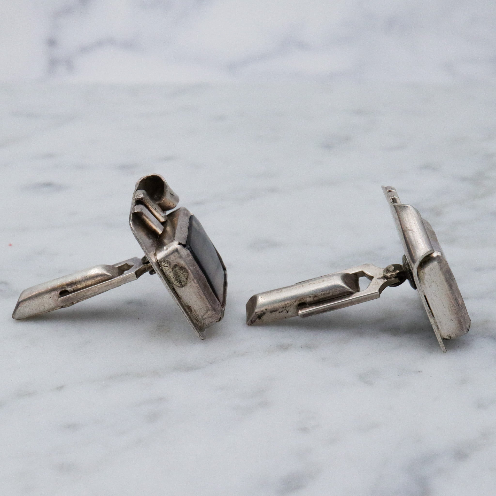 Antique native american sterling silver banded agate cuff links