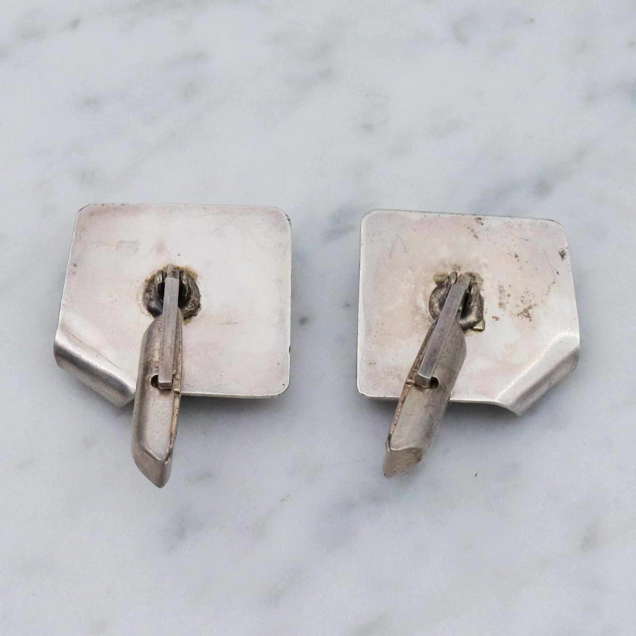 Antique native american sterling silver banded agate cuff links