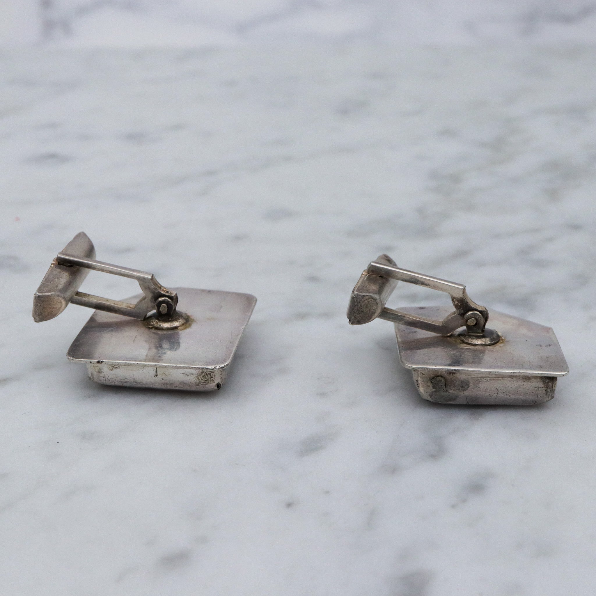 Antique native american sterling silver banded agate cuff links