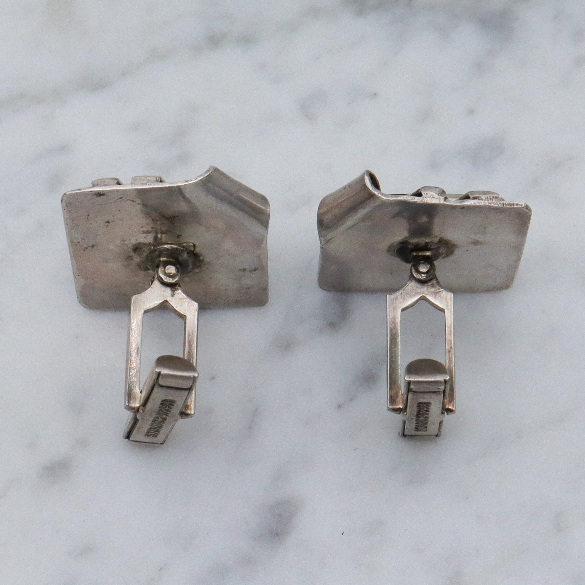 Antique native american sterling silver banded agate cuff links