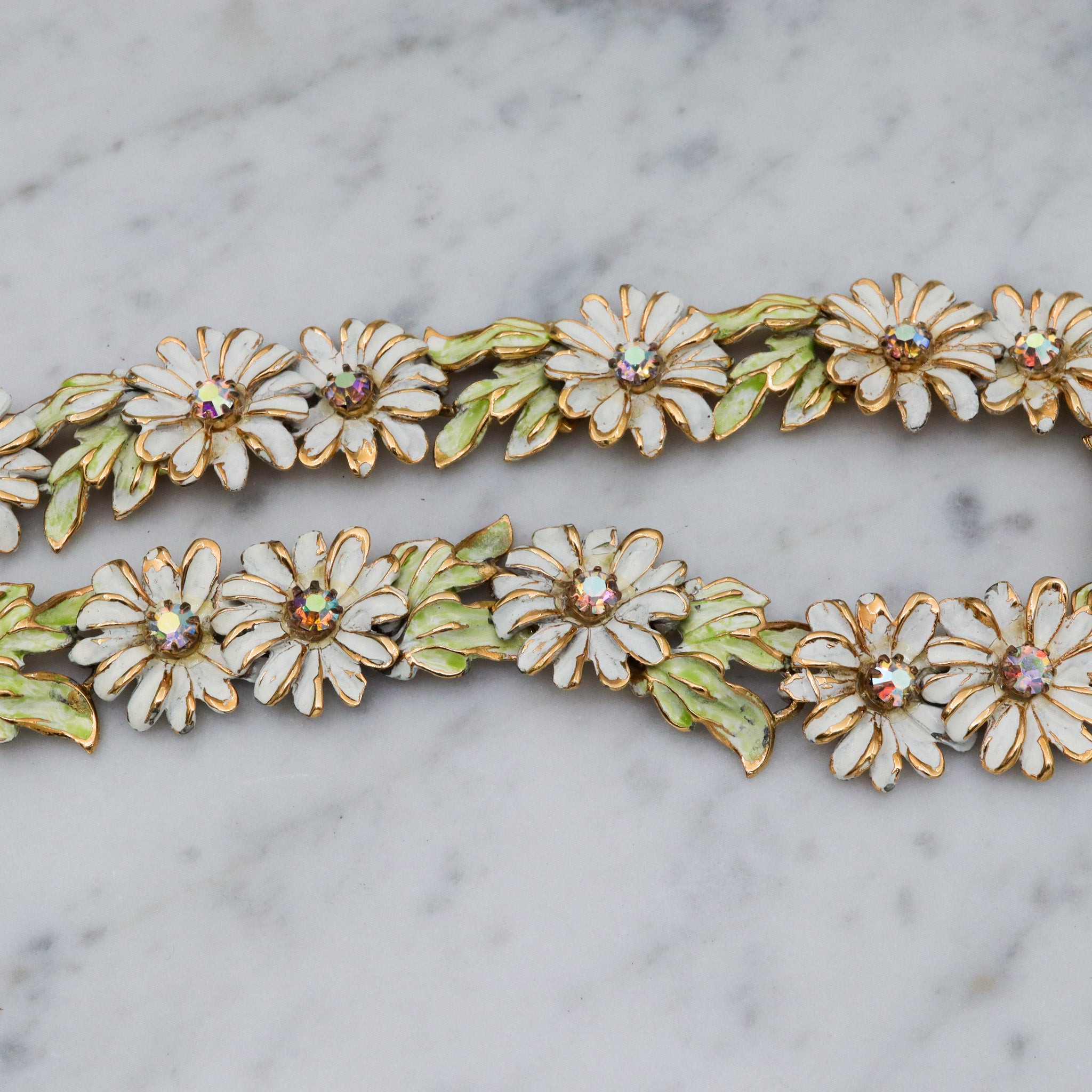 Vintage Kramer painted gold tone AB rhinestone flower necklace