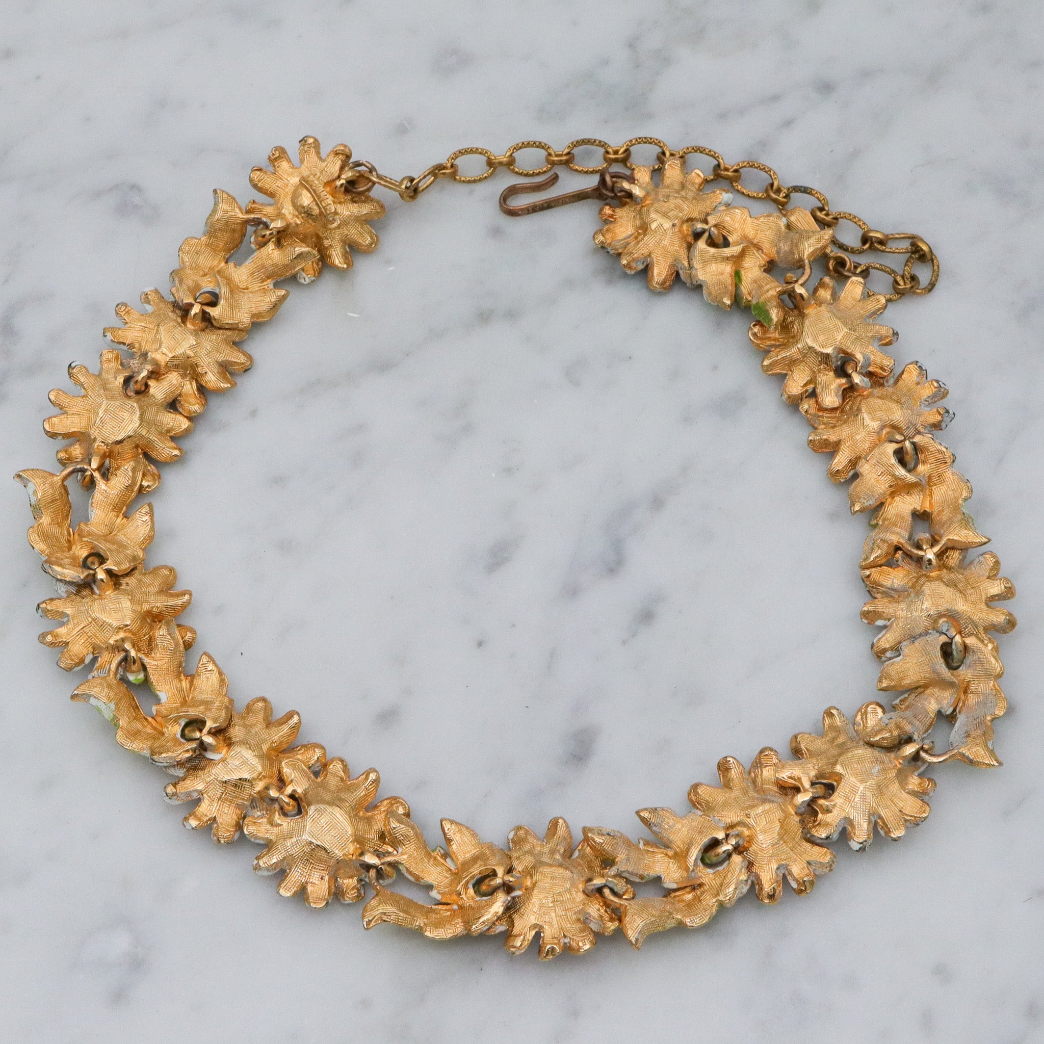 Vintage Kramer painted gold tone AB rhinestone flower necklace