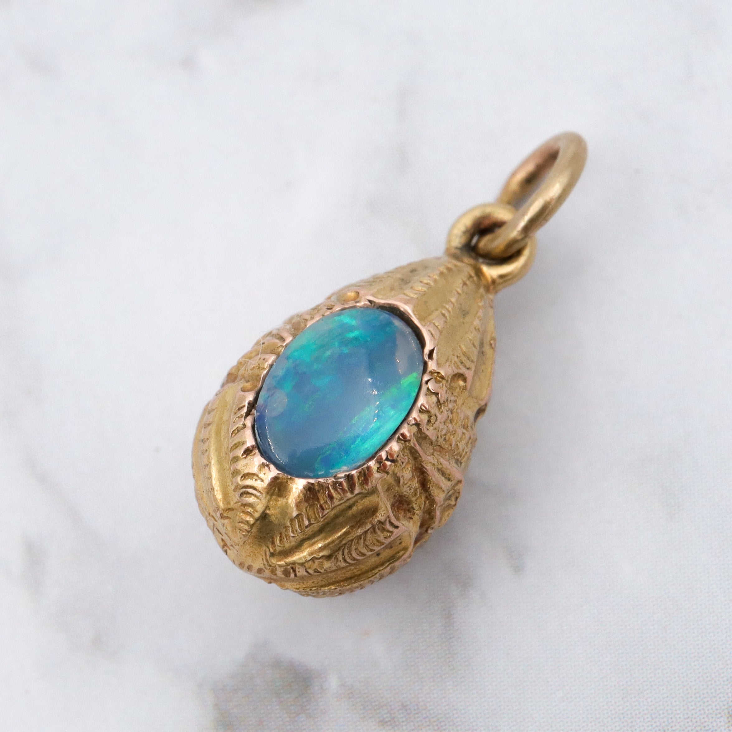 Antique Victorian Russian 14k gold & black opal triplet egg pendant