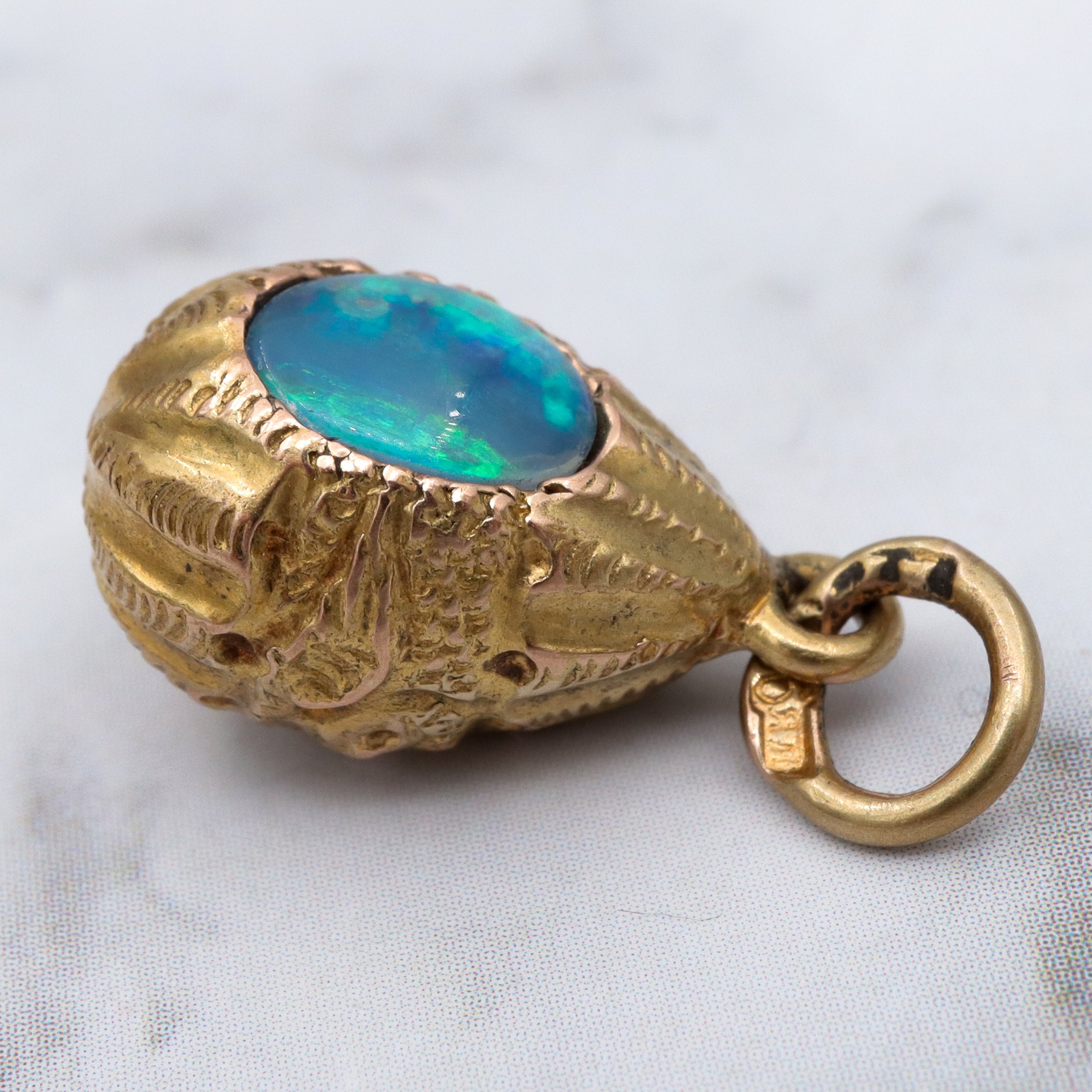 Antique Victorian Russian 14k gold & black opal triplet egg pendant