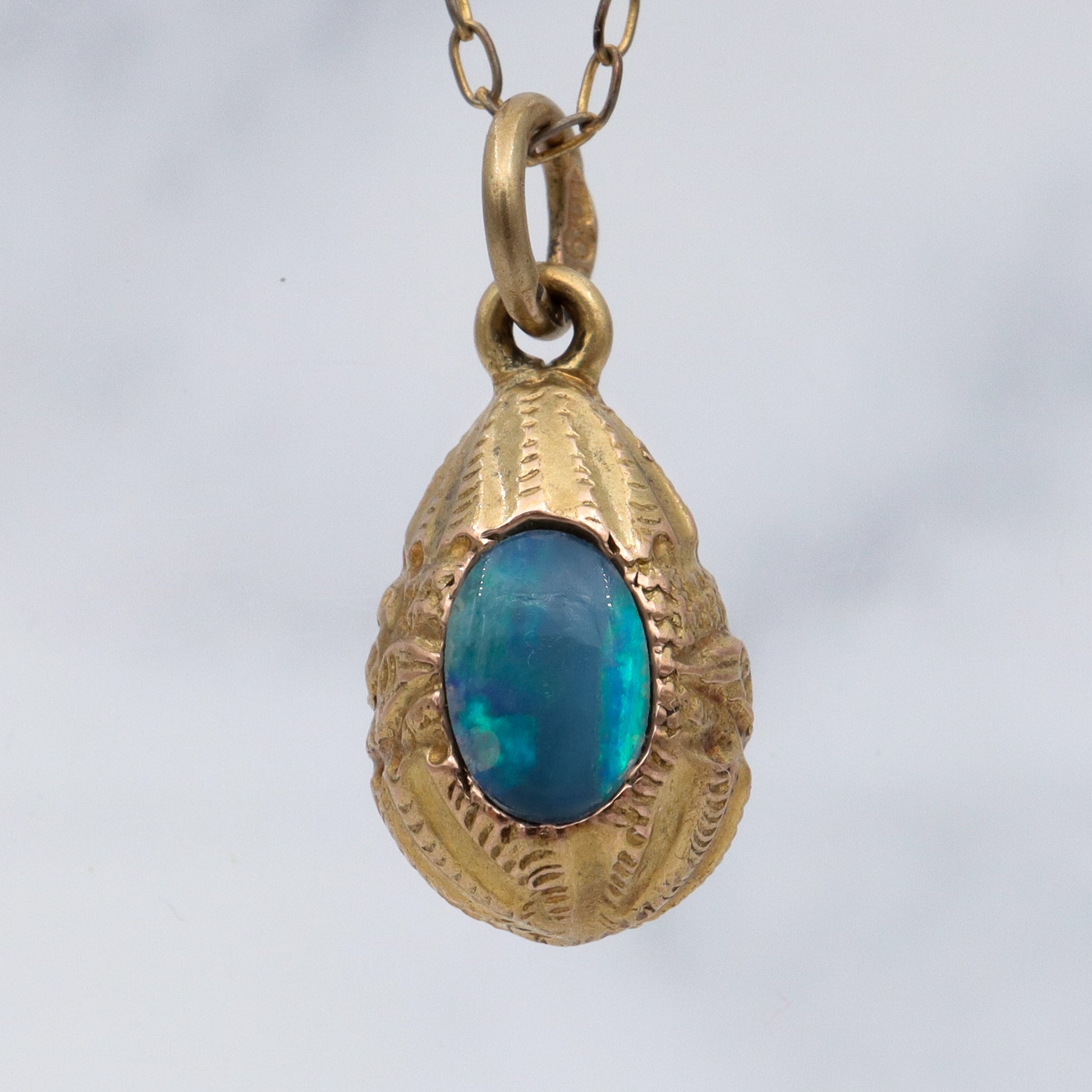 Antique Victorian Russian 14k gold & black opal triplet egg pendant