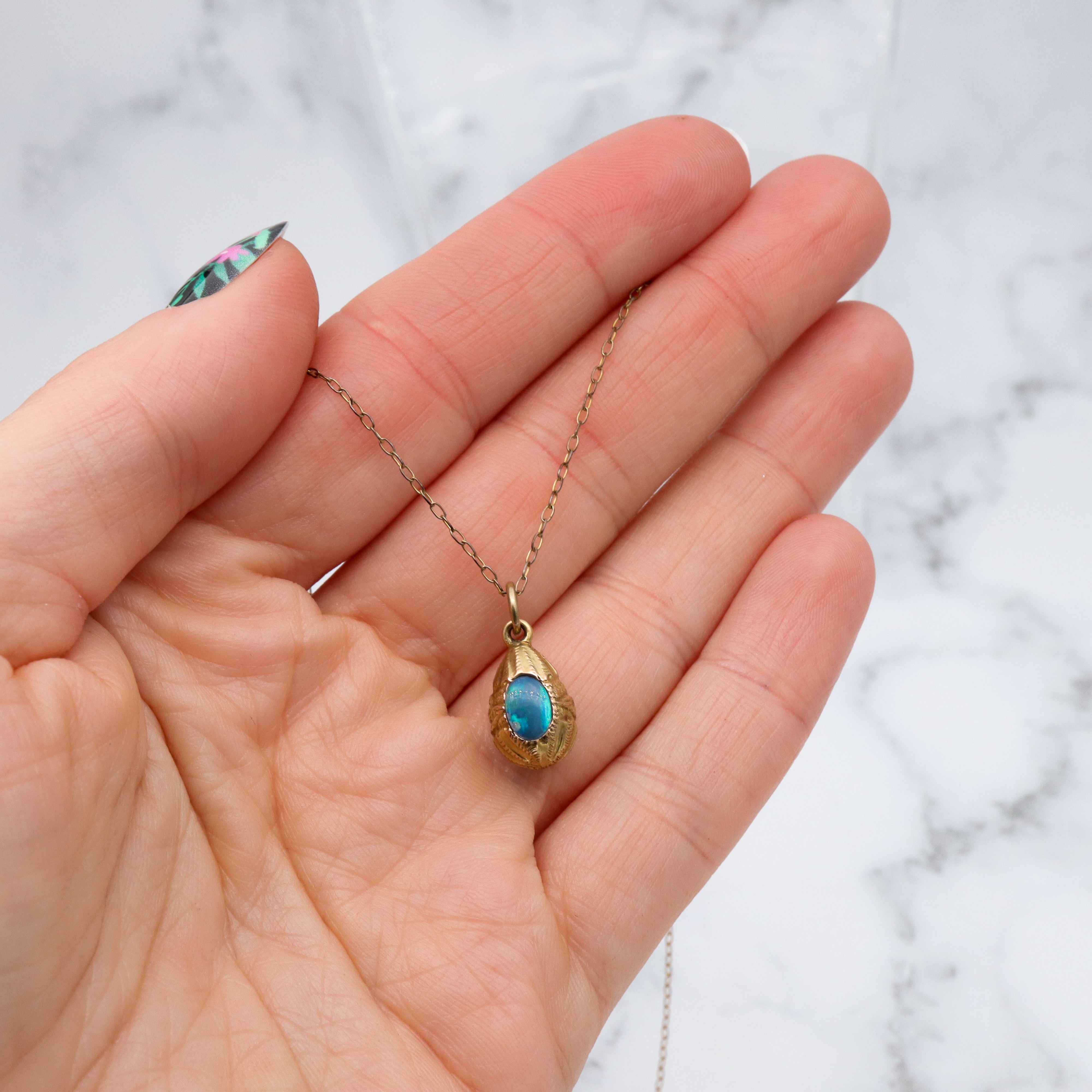 Antique Victorian Russian 14k gold & black opal triplet egg pendant