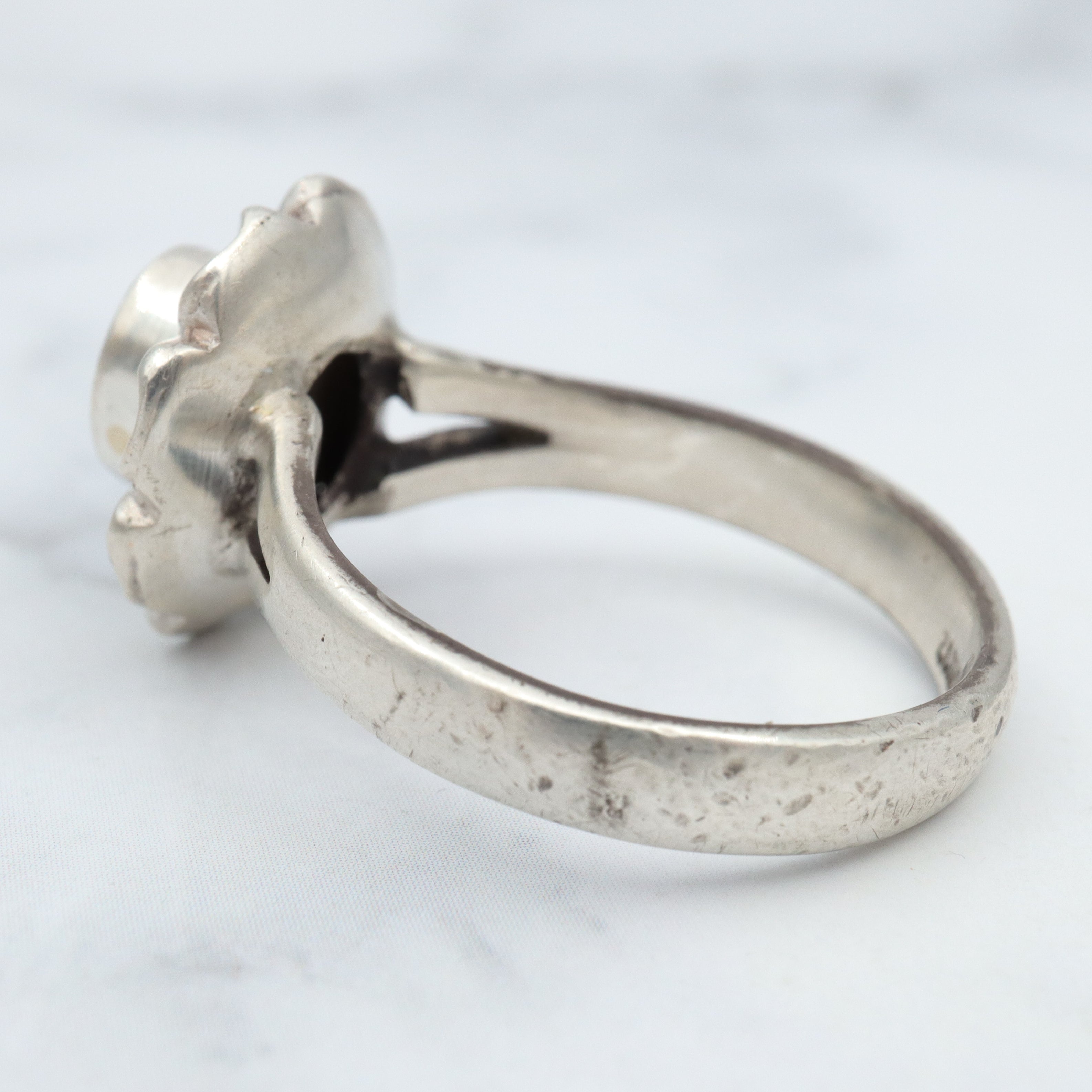 Vintage Modern sterling & black opal triplet ring, sz 8