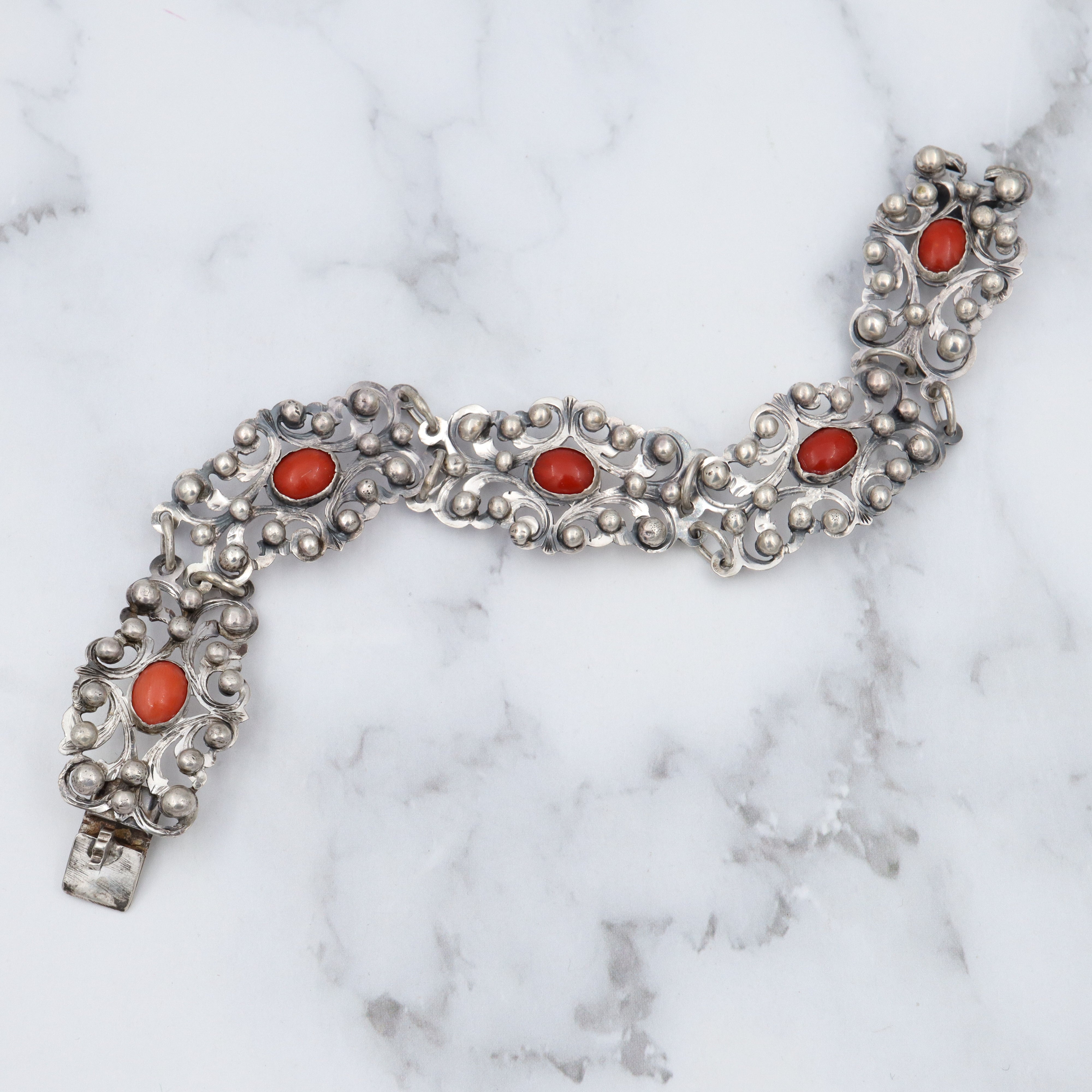 Antique Renaissance Revival .800 silver & coral bracelet