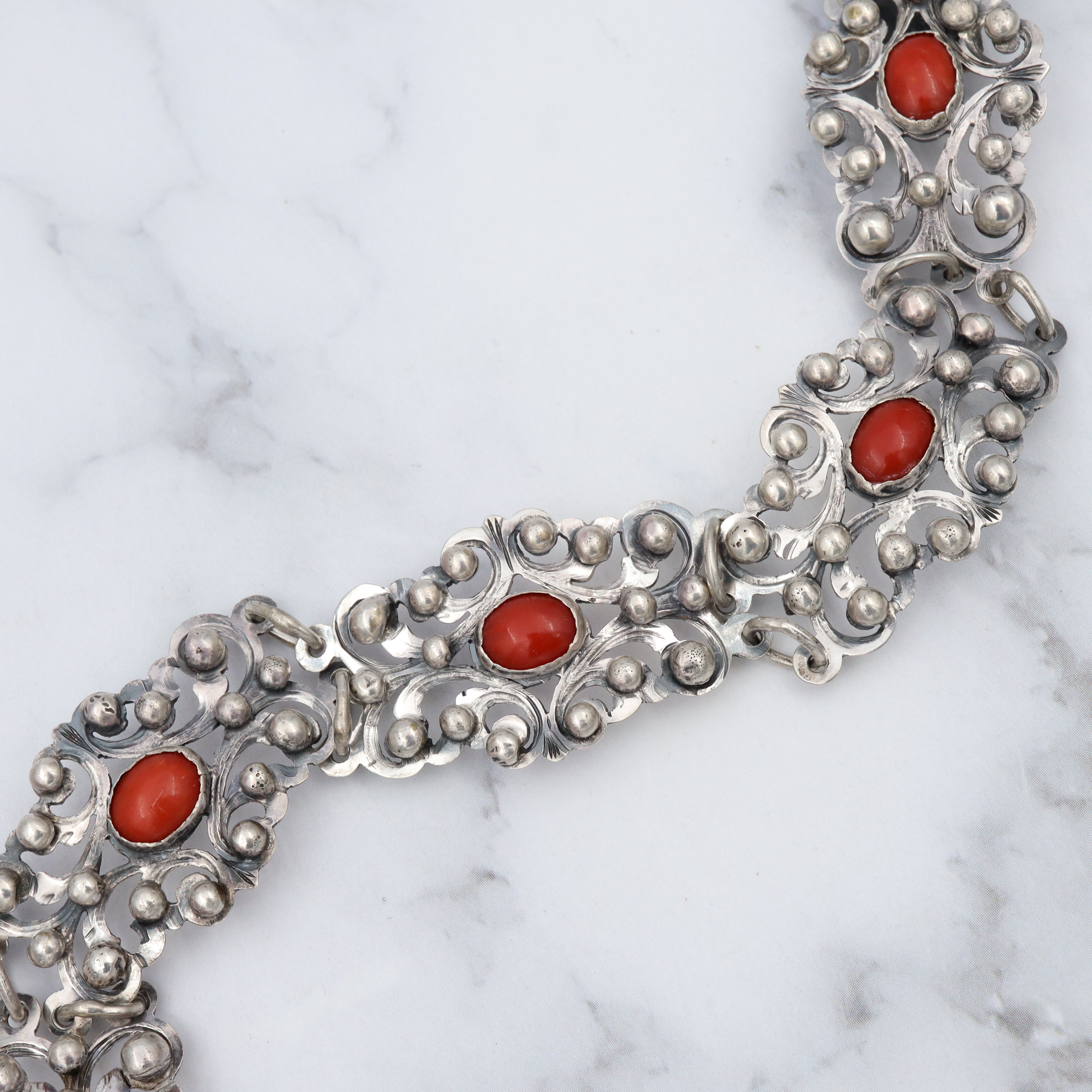 Antique Renaissance Revival .800 silver & coral bracelet